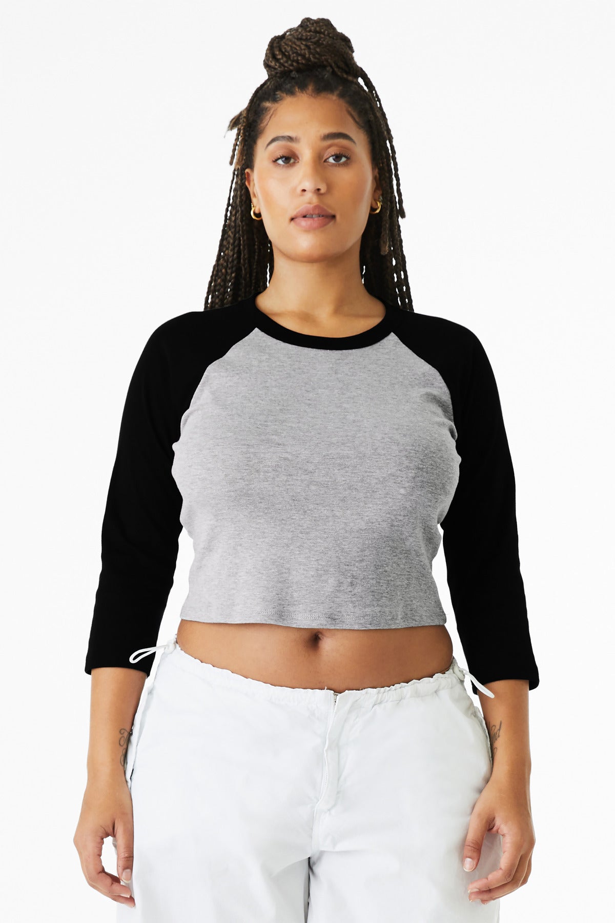 BELLA+CANVAS Women's Micro Rib 3/4 Raglan Baby Tee BC1200 - Athletic Heather/ Black