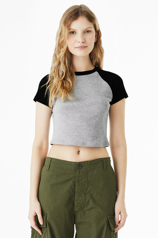 BELLA+CANVAS Women's Micro Rib Raglan Baby Tee BC1201 - Athletic Heather/ Black
