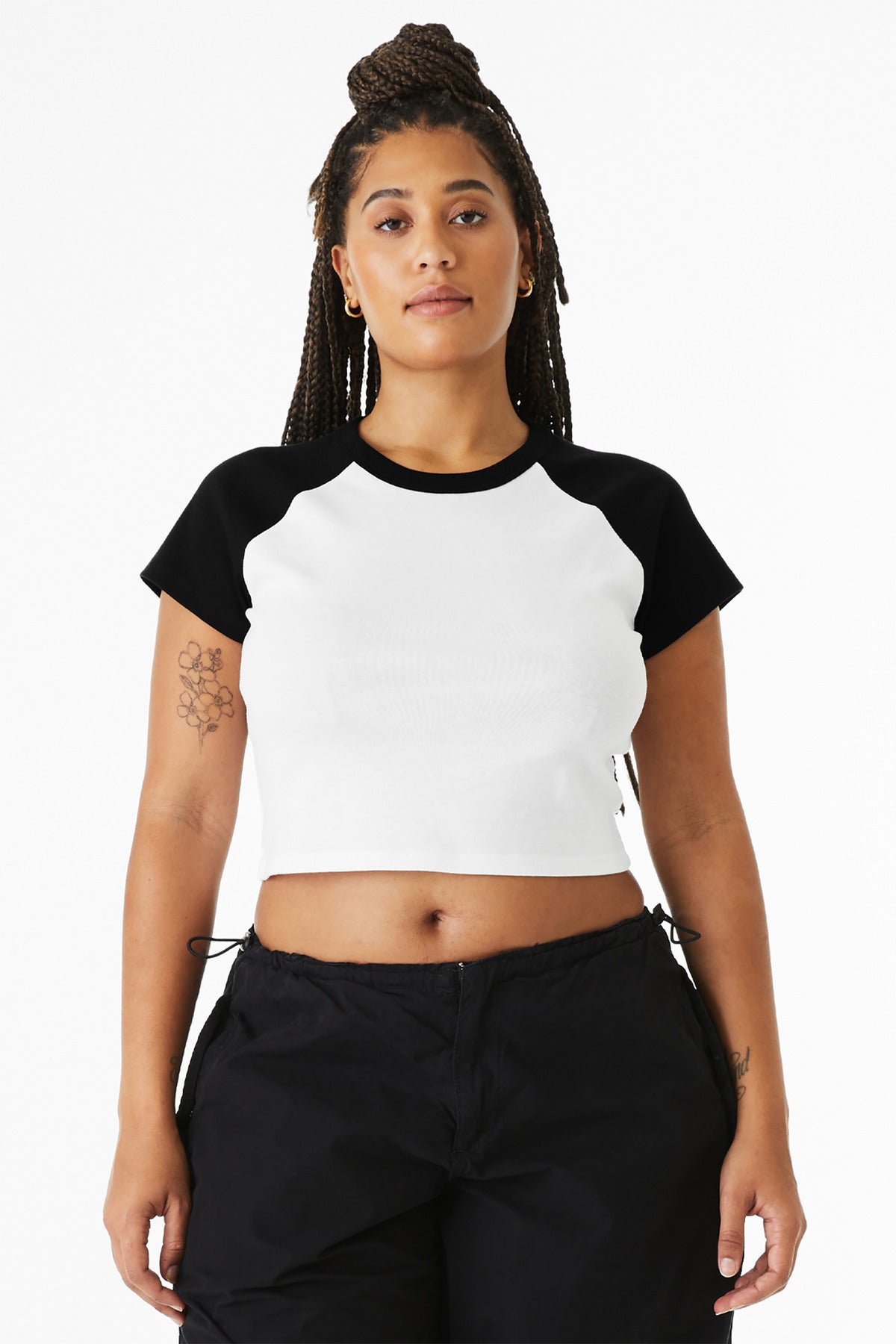 BELLA+CANVAS Women's Micro Rib Raglan Baby Tee BC1201 - White/ Black