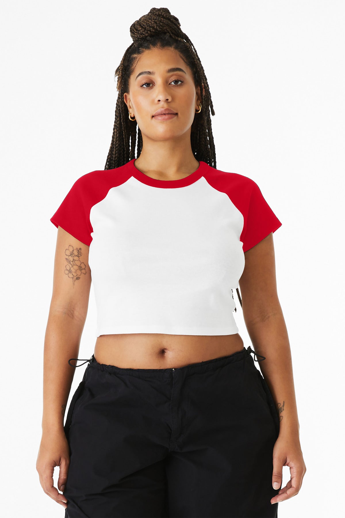 BELLA+CANVAS Women's Micro Rib Raglan Baby Tee BC1201 - White/ Red