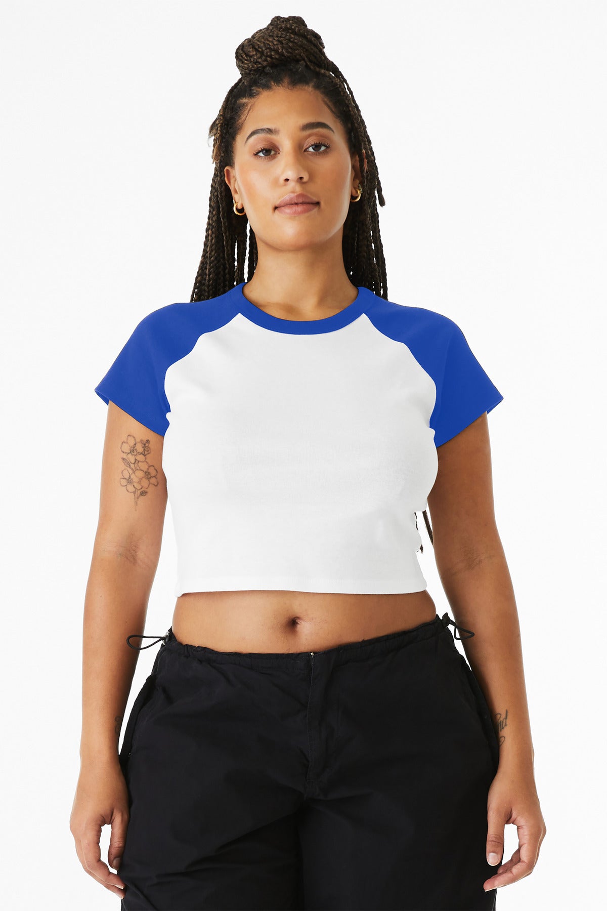 BELLA+CANVAS Women's Micro Rib Raglan Baby Tee BC1201 - White/ True Royal