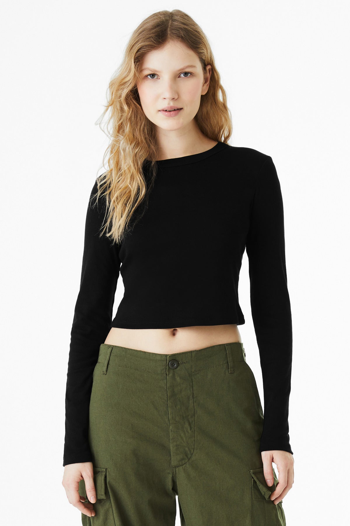 BELLA+CANVAS Women's Micro Rib Long Sleeve Baby Tee BC1501 - Solid Black Blend