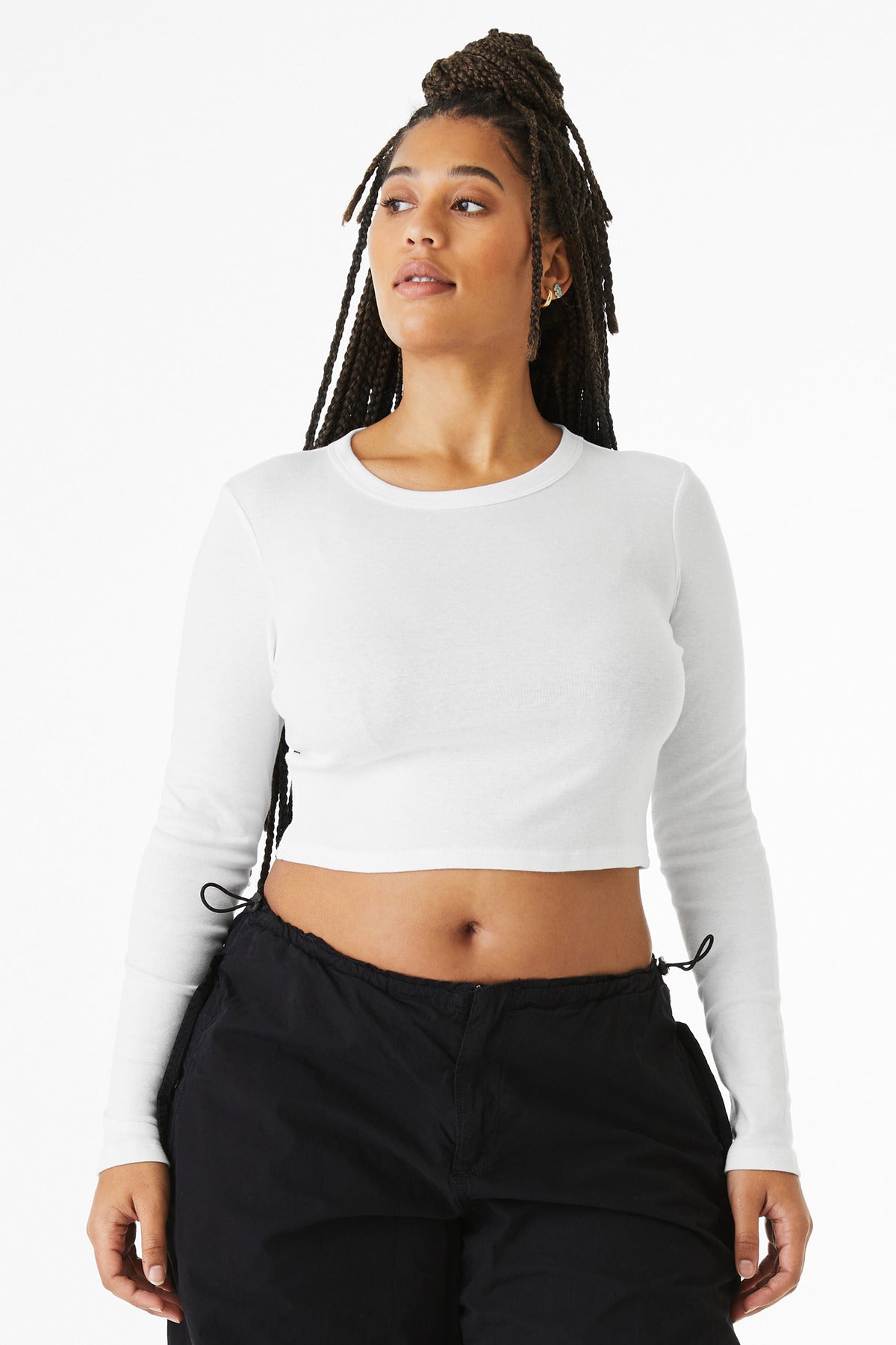 BELLA+CANVAS Women's Micro Rib Long Sleeve Baby Tee BC1501 - Solid White Blend