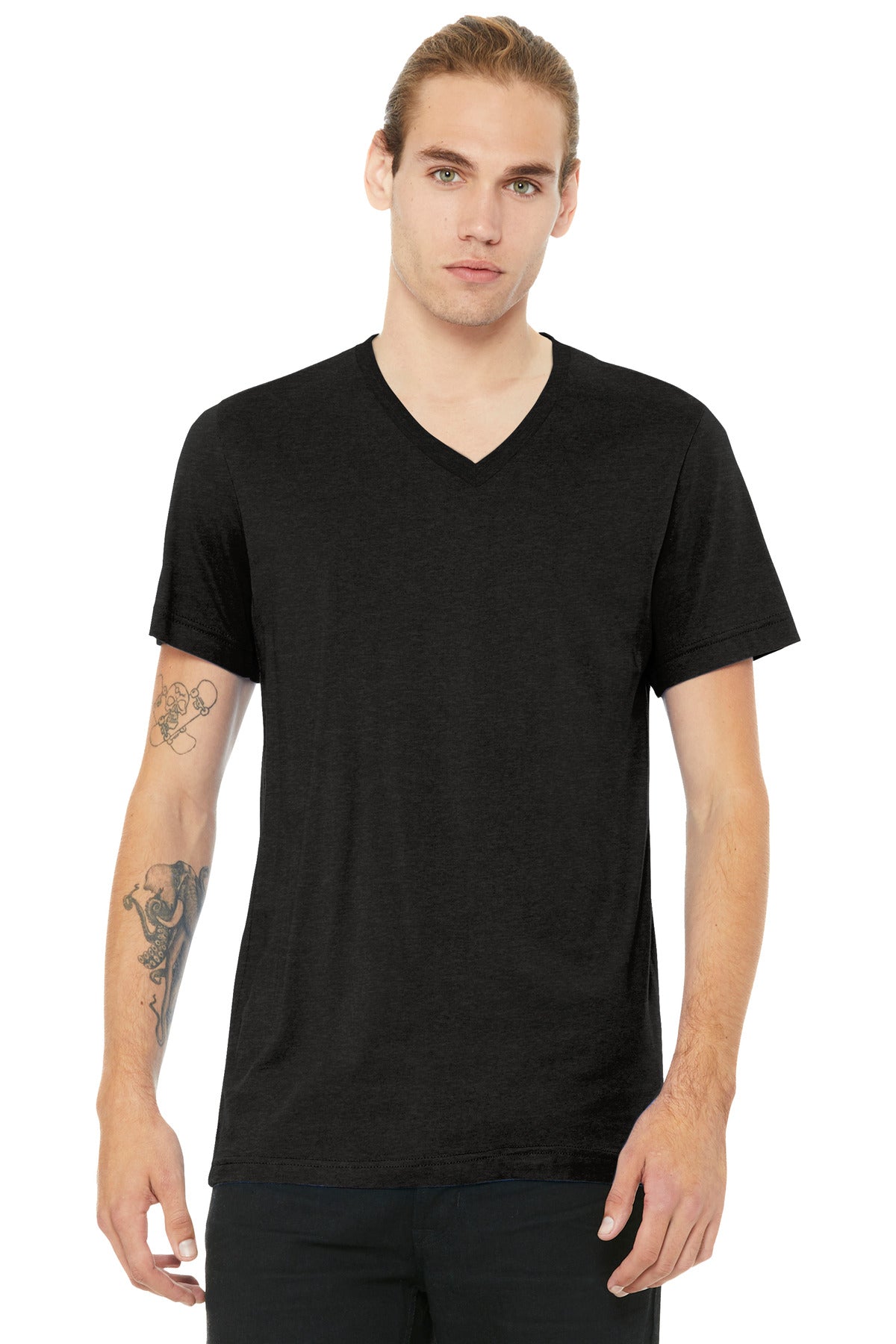 BELLA+CANVAS Unisex Heather CVC V-Neck Tee BC3005CVC - Black Heather