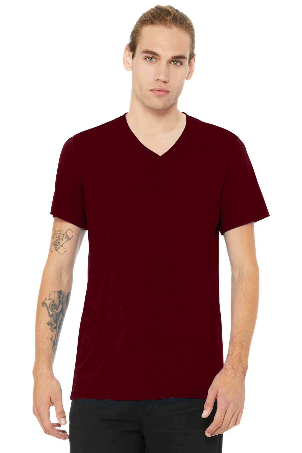 BELLA+CANVAS Unisex Heather CVC V-Neck Tee BC3005CVC - Heather Cardinal