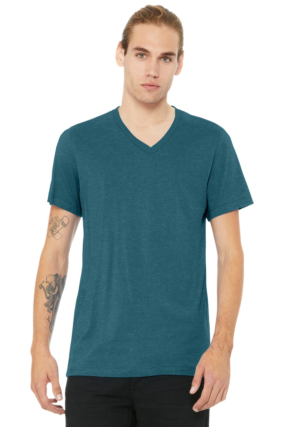 BELLA+CANVAS Unisex Heather CVC V-Neck Tee BC3005CVC - Heather Deep Teal