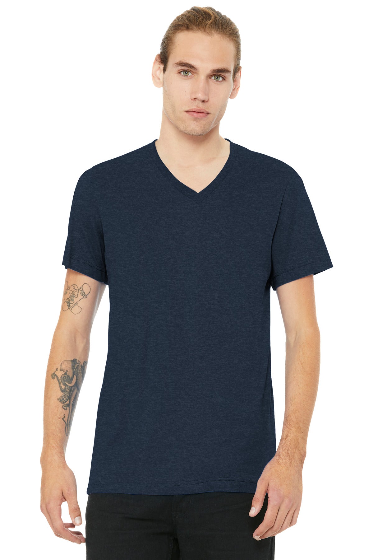 BELLA+CANVAS Unisex Heather CVC V-Neck Tee BC3005CVC - Heather Navy