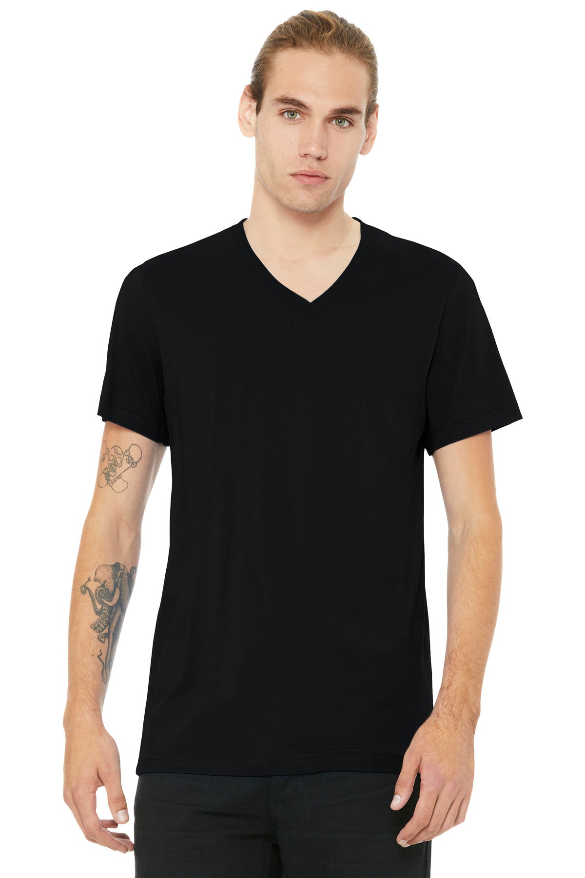 BELLA+CANVAS Unisex Heather CVC V-Neck Tee BC3005CVC - Solid Black Blend