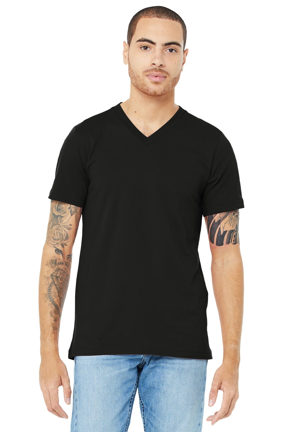 BELLA+CANVAS  Unisex Jersey Short Sleeve V-Neck Tee. BC3005 - Black
