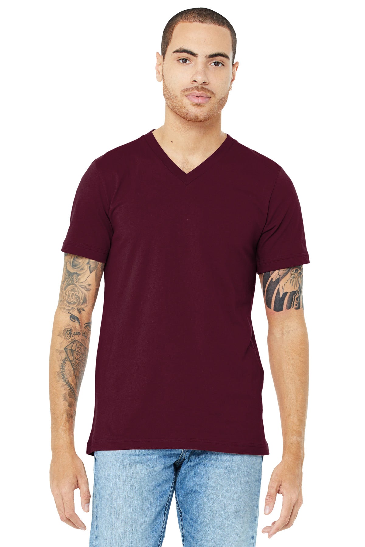 BELLA+CANVAS  Unisex Jersey Short Sleeve V-Neck Tee. BC3005 - Maroon