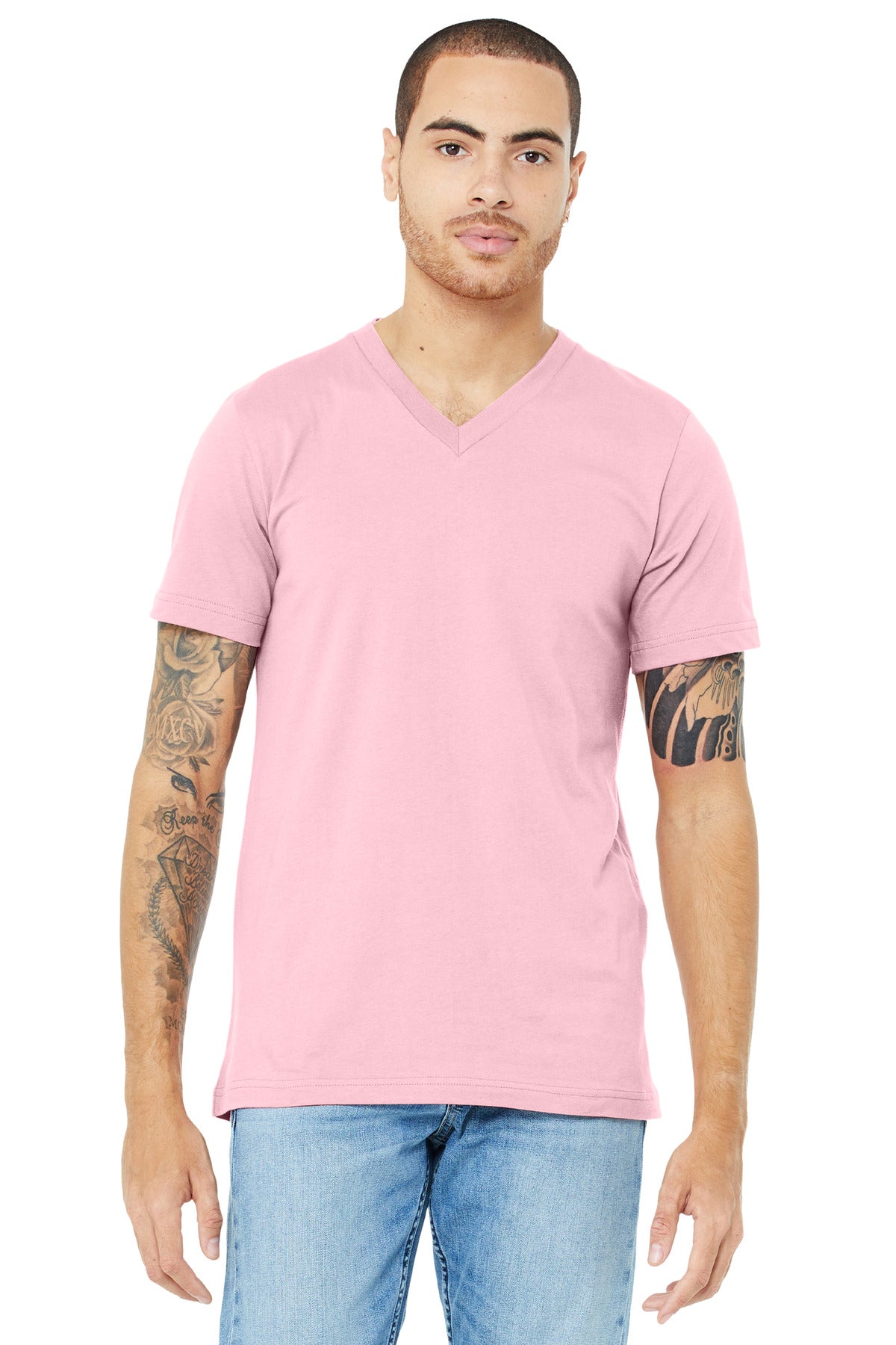 BELLA+CANVAS  Unisex Jersey Short Sleeve V-Neck Tee. BC3005 - Pink