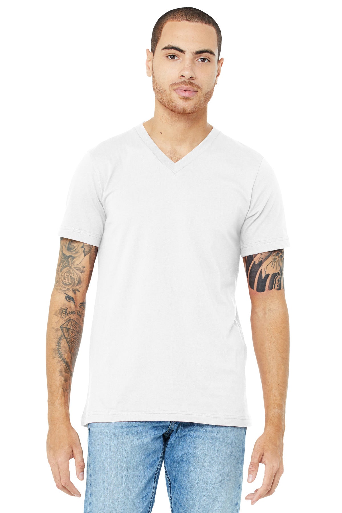 BELLA+CANVAS  Unisex Jersey Short Sleeve V-Neck Tee. BC3005 - White