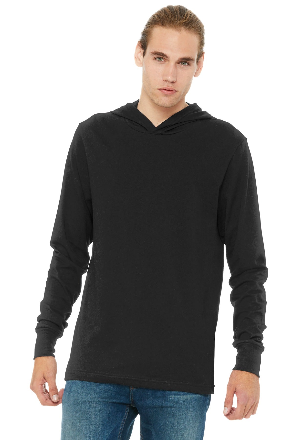 BELLA+CANVAS  Unisex Jersey Long Sleeve Hoodie. BC3512 - Black