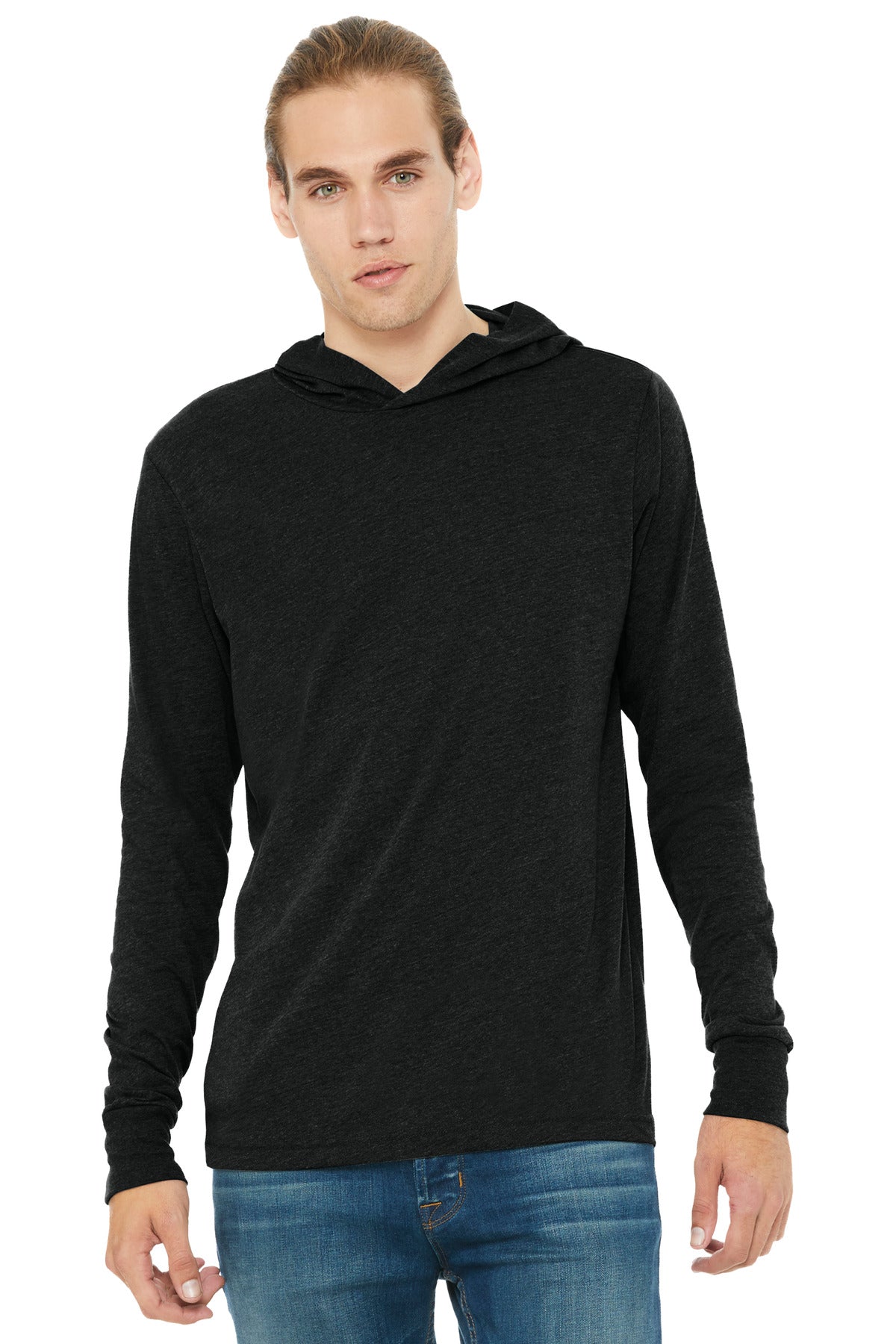 BELLA+CANVAS  Unisex Jersey Long Sleeve Hoodie. BC3512 - Charcoal-Black Triblend