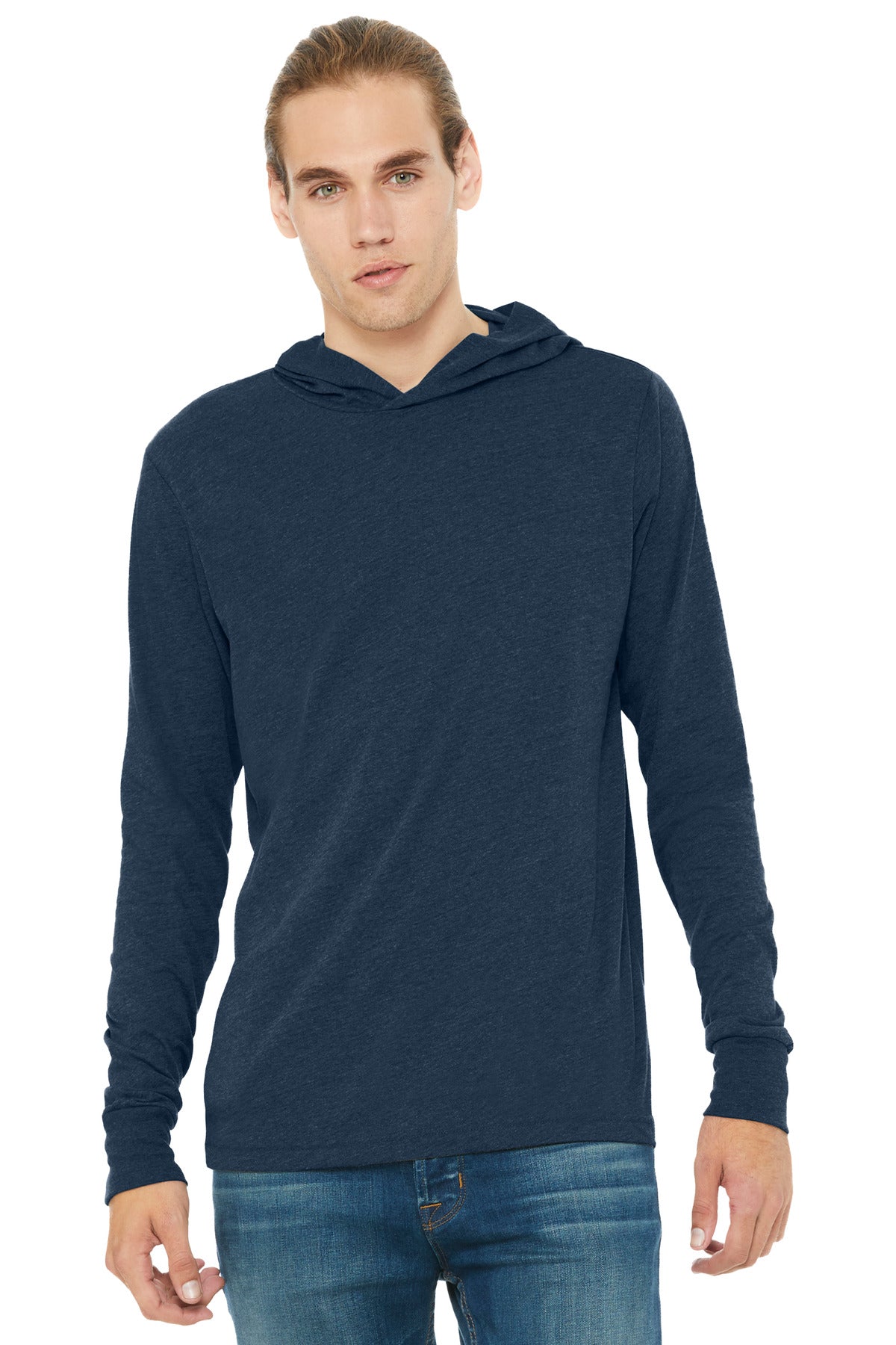 BELLA+CANVAS  Unisex Jersey Long Sleeve Hoodie. BC3512 - Heather Navy