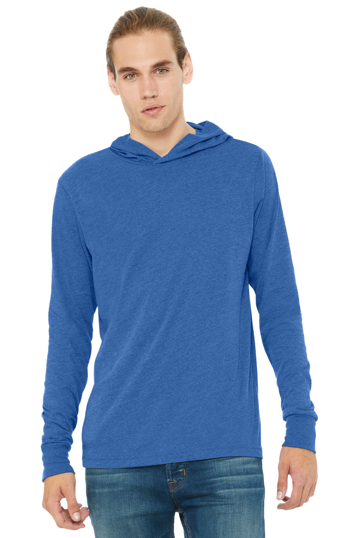 BELLA+CANVAS  Unisex Jersey Long Sleeve Hoodie. BC3512 - Heather True Royal