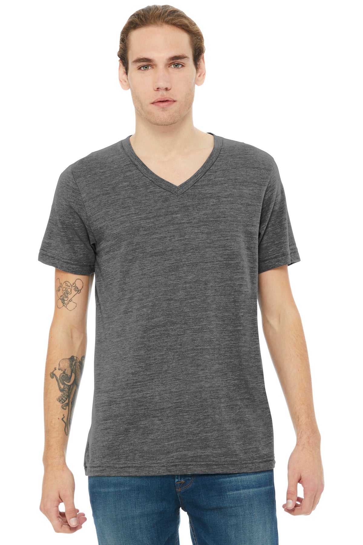 BELLA+CANVAS Unisex Textured Jersey V-Neck Tee BC3655 - Asphalt Slub