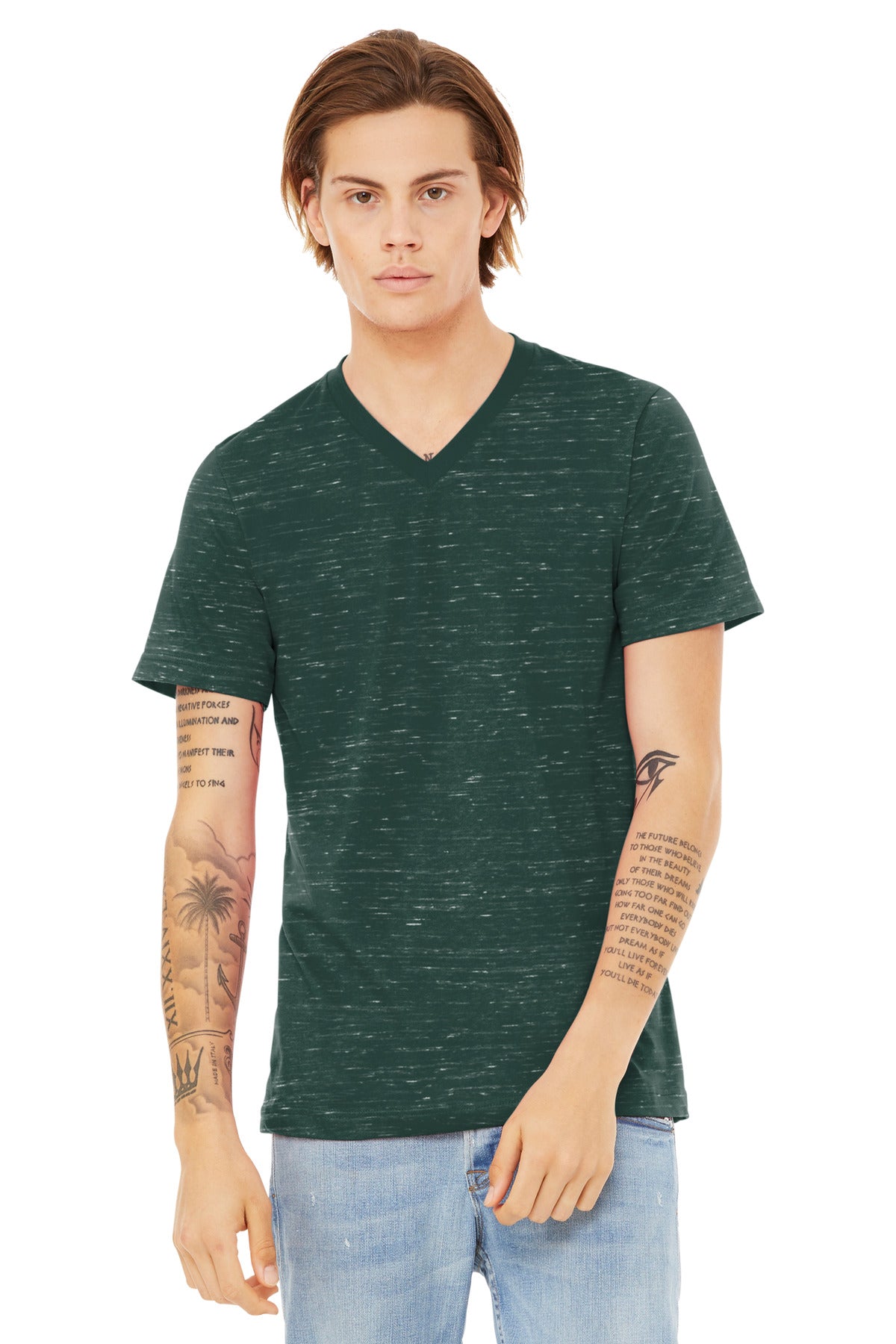 BELLA+CANVAS Unisex Textured Jersey V-Neck Tee BC3655 - Forest Marble