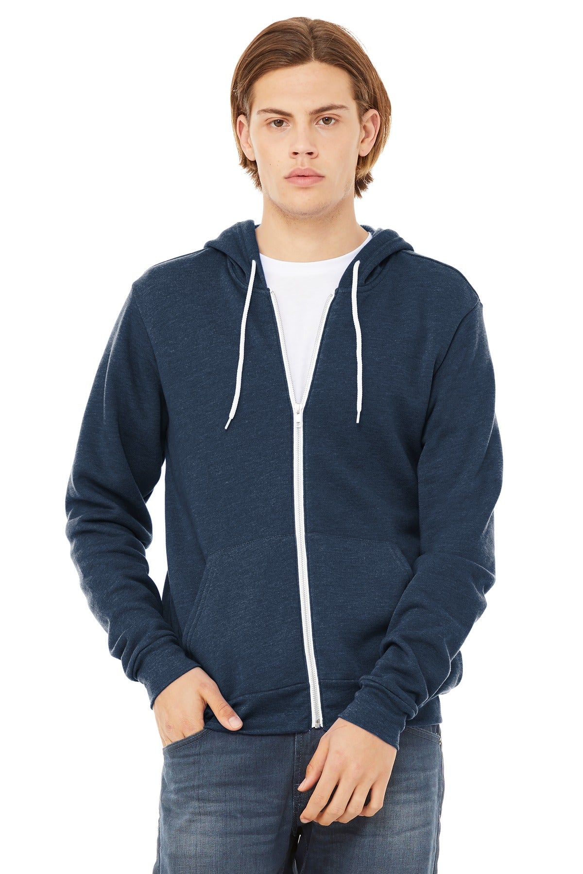 BELLA+CANVAS  Unisex Sponge Fleece Full-Zip Hoodie. BC3739 - Heather Navy