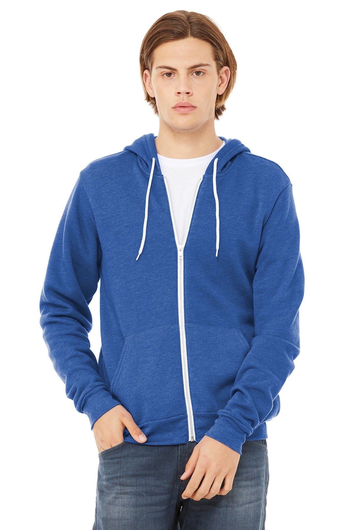 BELLA+CANVAS  Unisex Sponge Fleece Full-Zip Hoodie. BC3739 - Heather True Royal