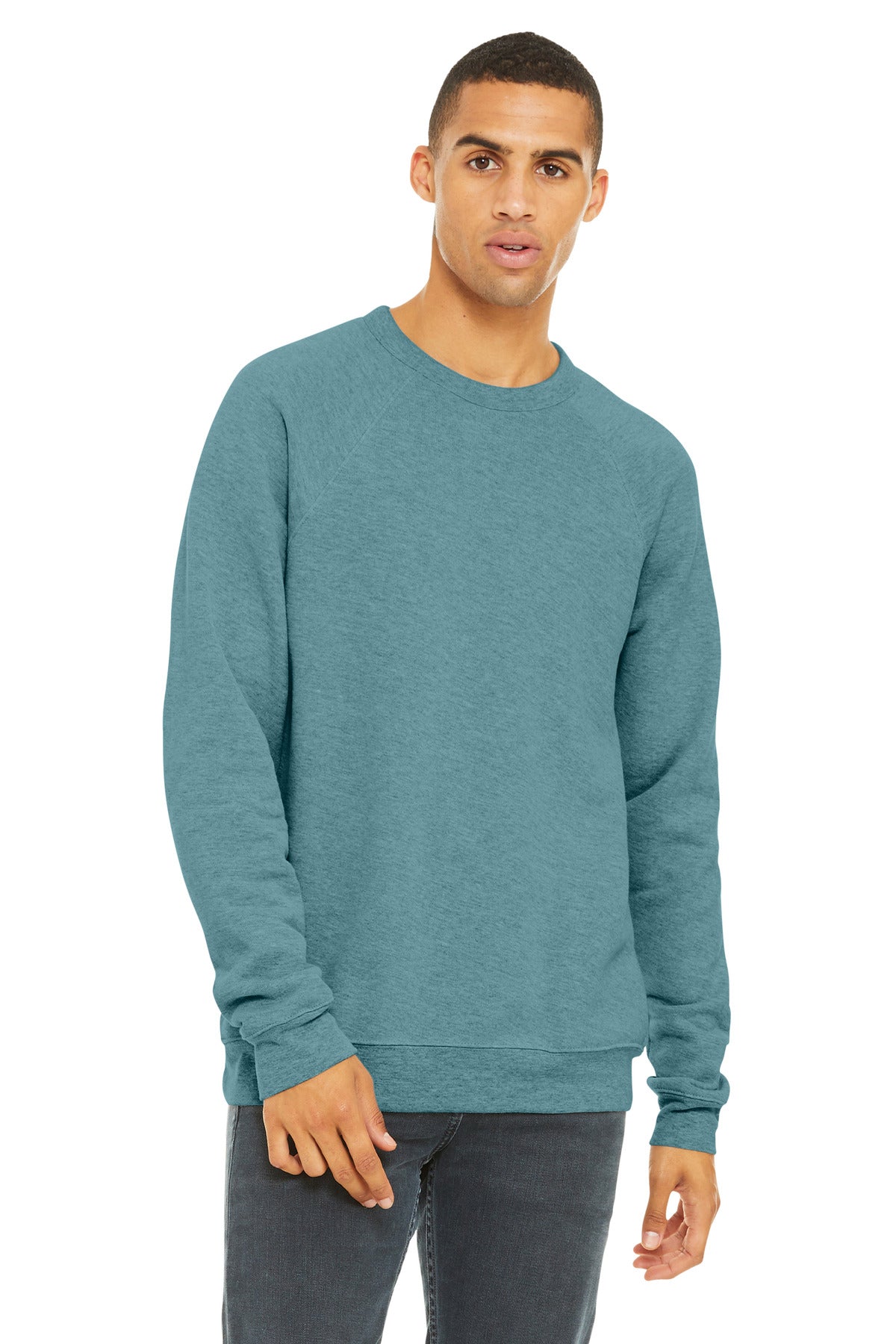 BELLA+CANVAS  Unisex Sponge Fleece Raglan Sweatshirt. BC3901 - Heather Blue Lagoon