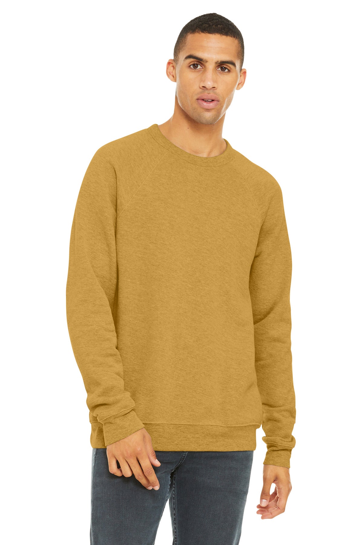 BELLA+CANVAS  Unisex Sponge Fleece Raglan Sweatshirt. BC3901 - Heather Mustard