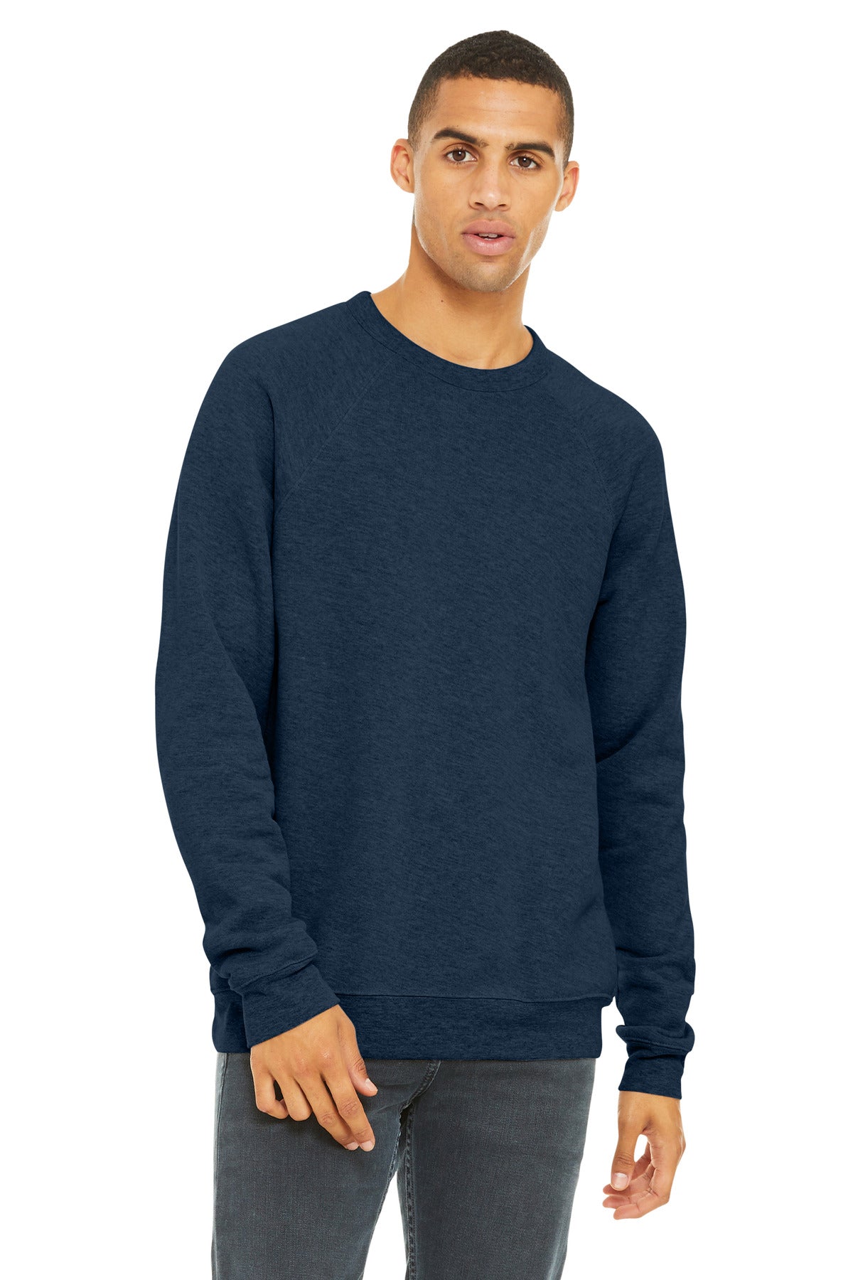 BELLA+CANVAS  Unisex Sponge Fleece Raglan Sweatshirt. BC3901 - Heather Navy