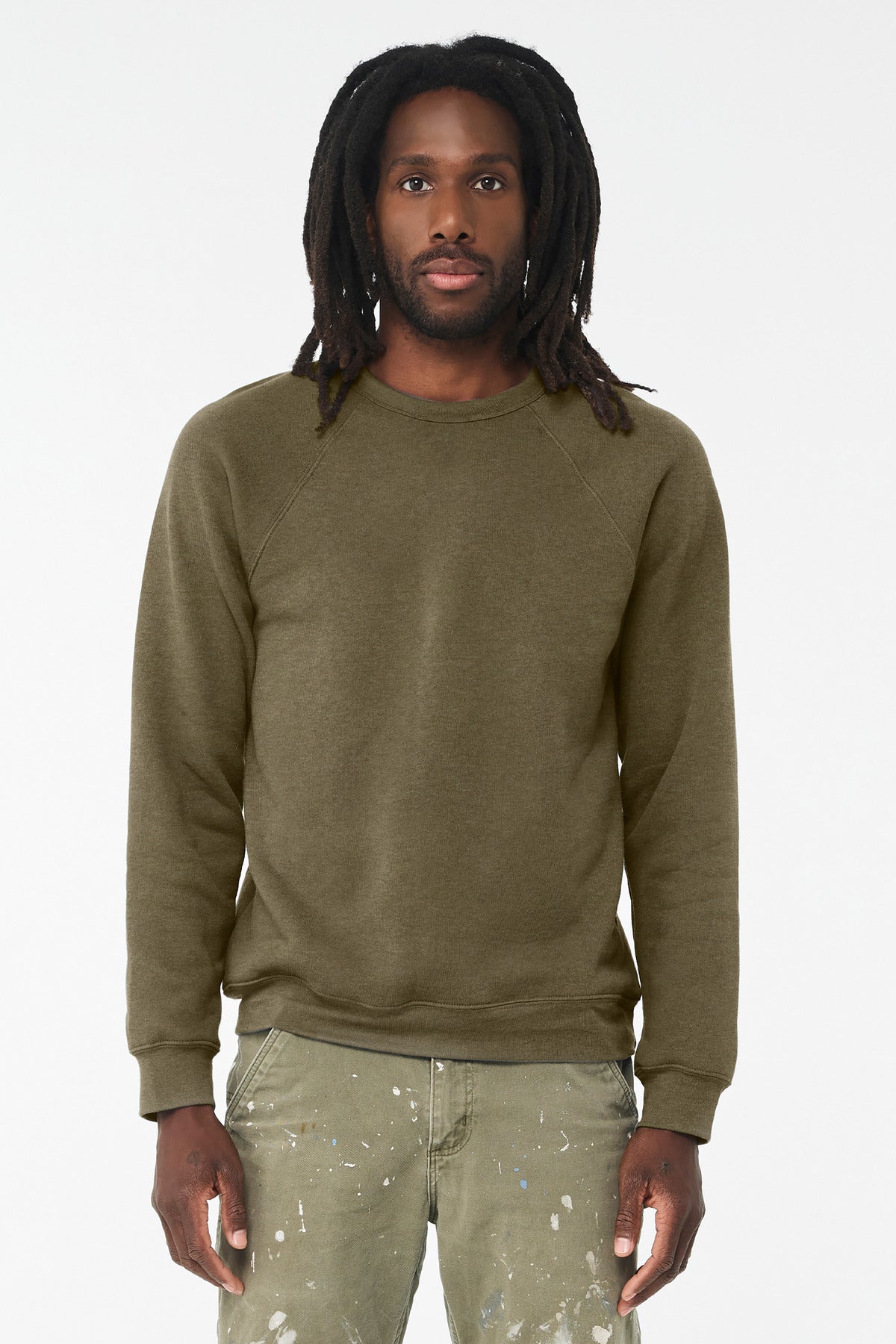 BELLA+CANVAS  Unisex Sponge Fleece Raglan Sweatshirt. BC3901 - Heather Olive