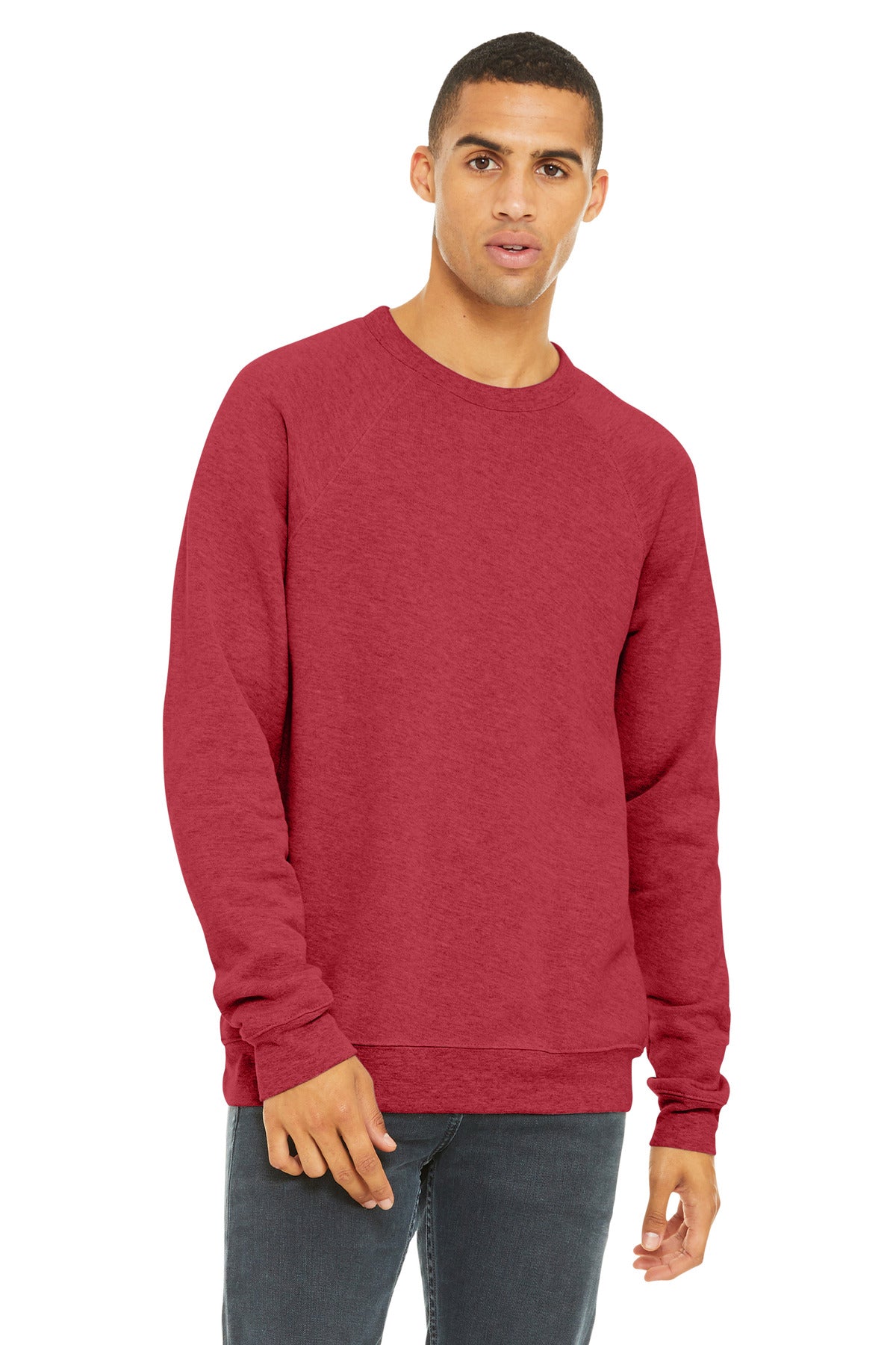 BELLA+CANVAS  Unisex Sponge Fleece Raglan Sweatshirt. BC3901 - Heather Red