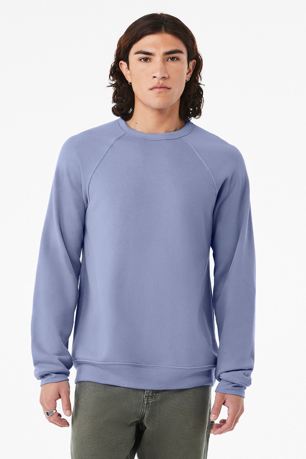 BELLA+CANVAS  Unisex Sponge Fleece Raglan Sweatshirt. BC3901 - Lavender Blue