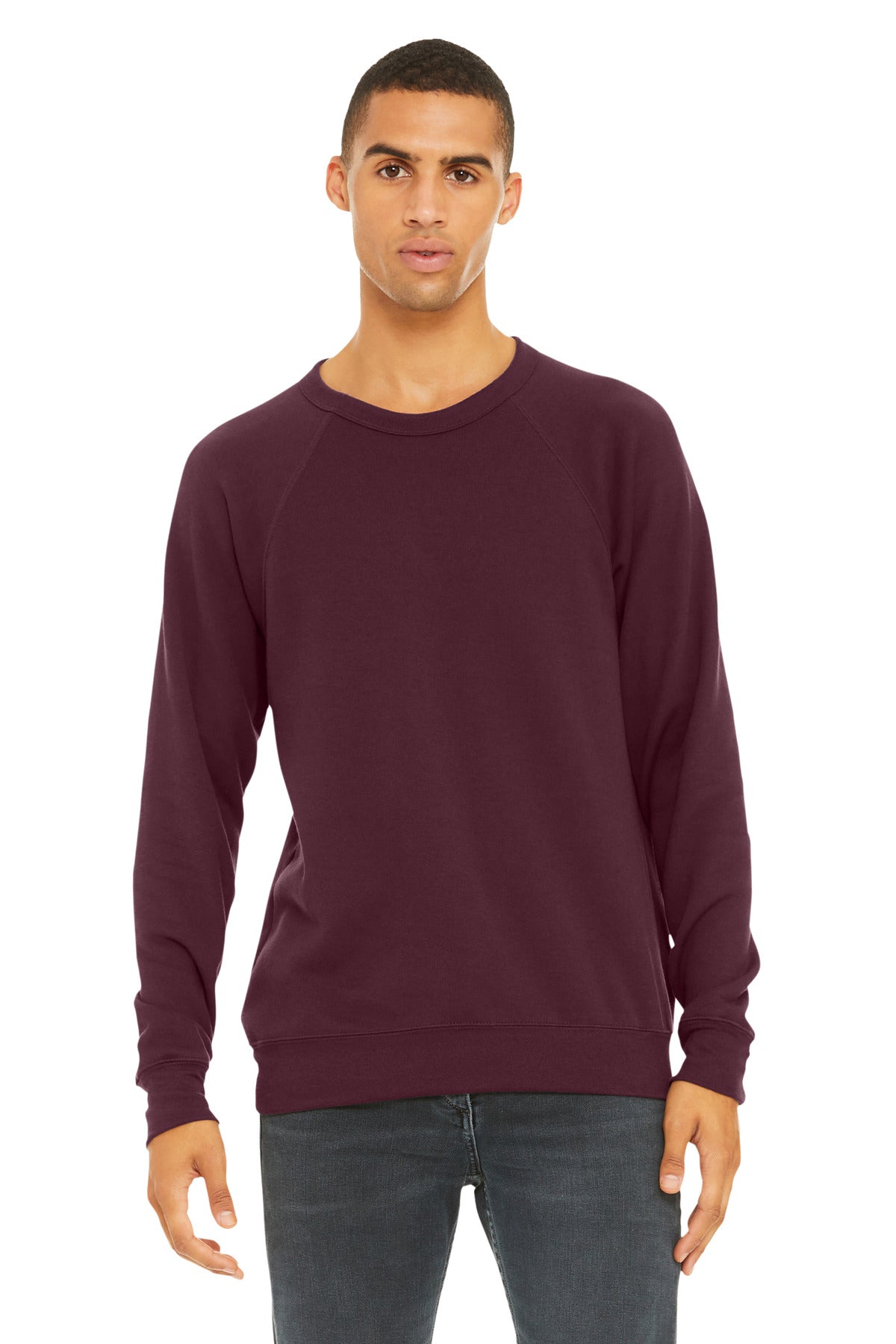 BELLA+CANVAS  Unisex Sponge Fleece Raglan Sweatshirt. BC3901 - Maroon