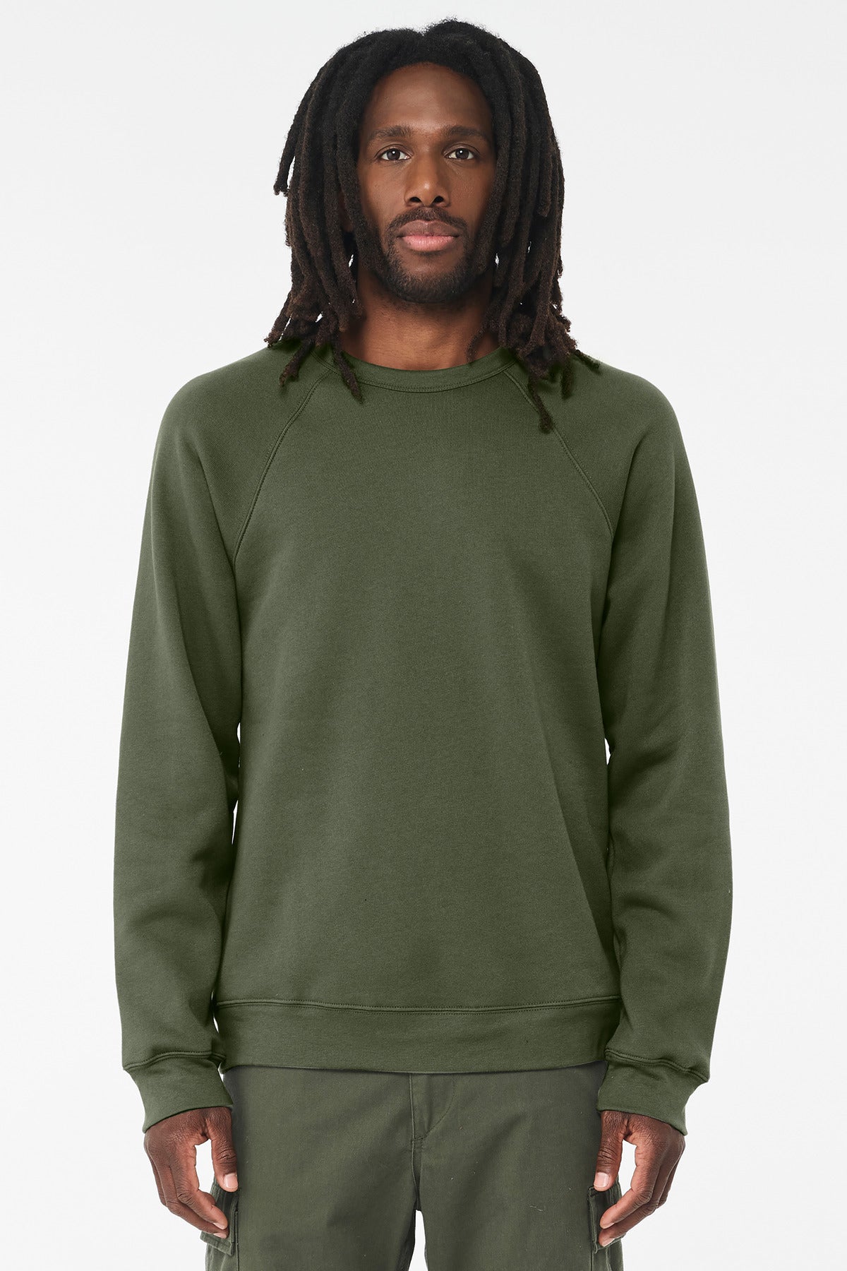 BELLA+CANVAS  Unisex Sponge Fleece Raglan Sweatshirt. BC3901 - Military Green