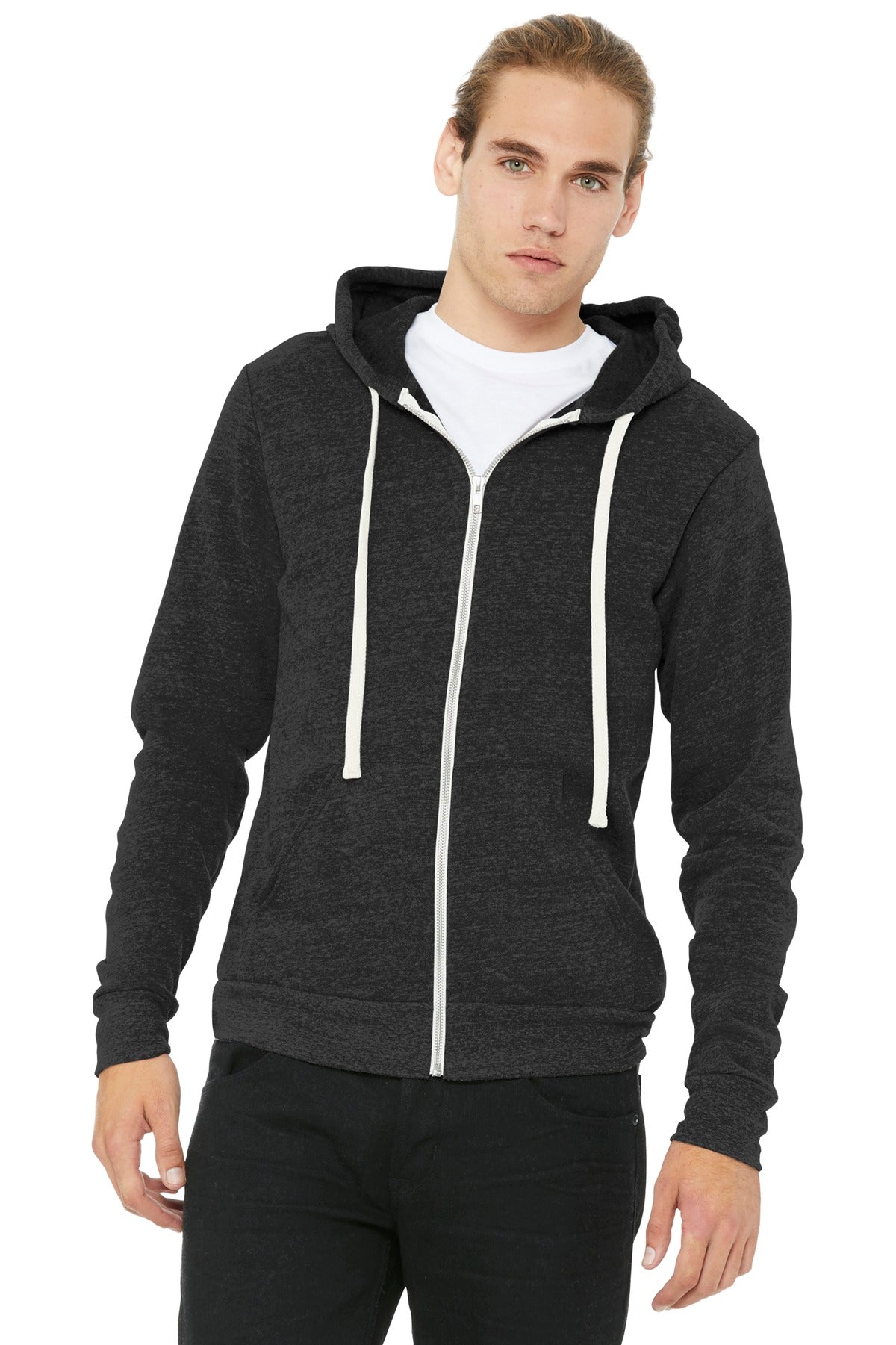 BELLA+CANVAS  Unisex Triblend Sponge Fleece Full-Zip Hoodie. BC3909 - Charcoal-Black Triblend