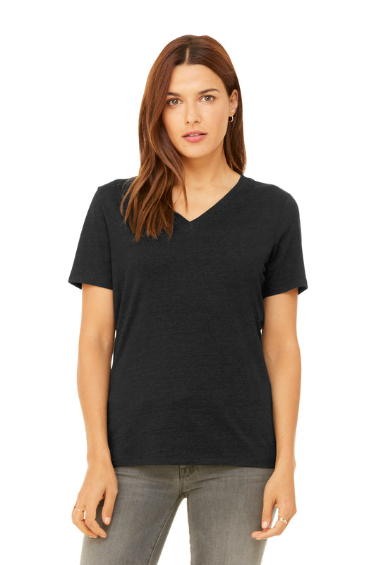 BELLA+CANVAS Women's Relaxed Heather CVC V-Neck Tee BC6405CVC - Black Heather