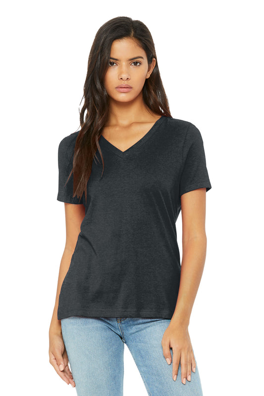 BELLA+CANVAS Women's Relaxed Heather CVC V-Neck Tee BC6405CVC - Dark Grey Heather