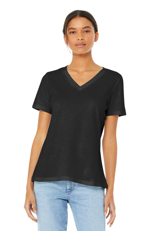 BELLA+CANVAS  Women's Relaxed Jersey Short Sleeve V-Neck Tee. BC6405 - Black