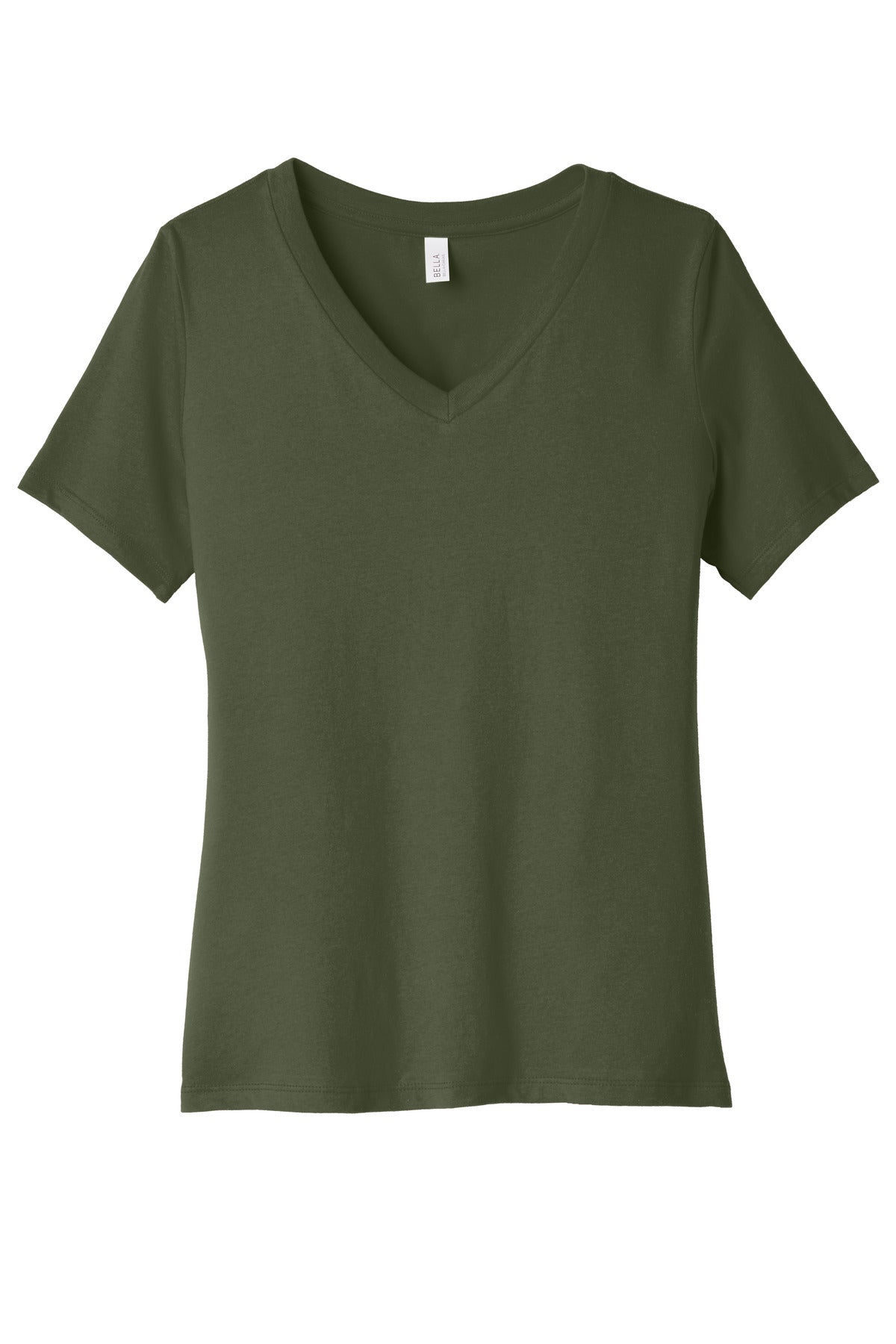 BELLA+CANVAS  Women's Relaxed Jersey Short Sleeve V-Neck Tee. BC6405 - Military Green