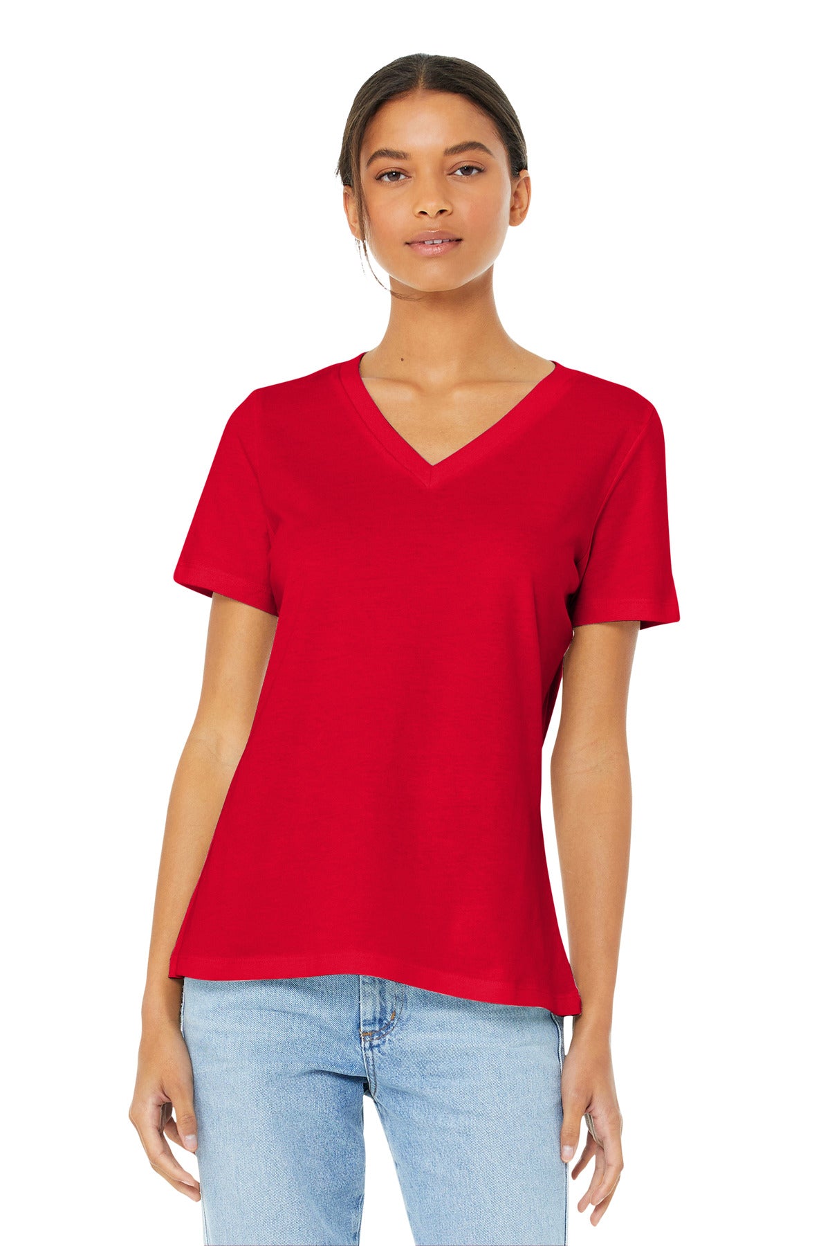 BELLA+CANVAS  Women's Relaxed Jersey Short Sleeve V-Neck Tee. BC6405 - Red