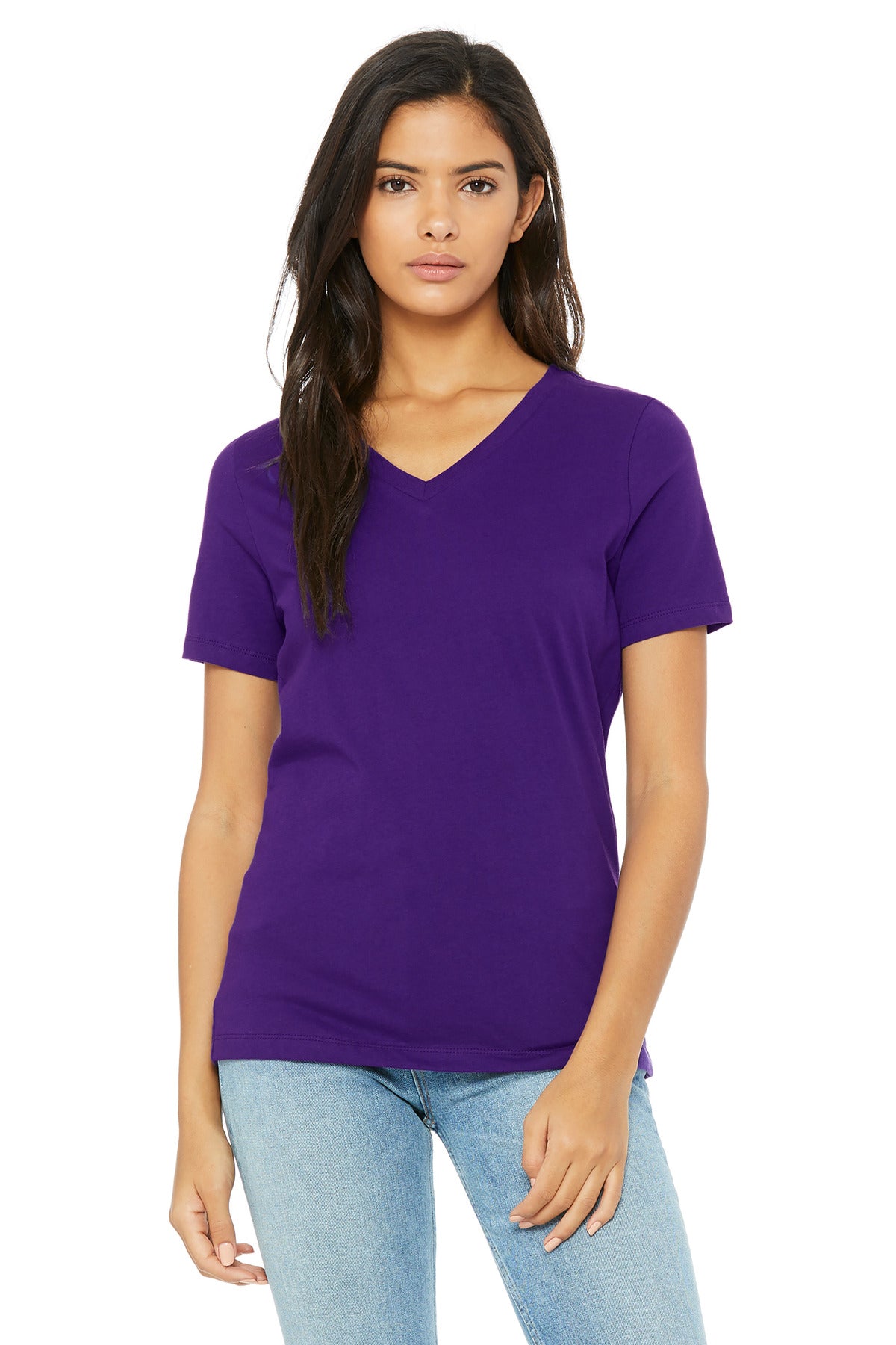 BELLA+CANVAS  Women's Relaxed Jersey Short Sleeve V-Neck Tee. BC6405 - Team Purple