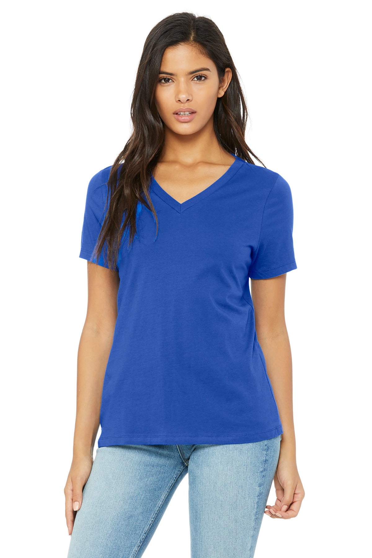 BELLA+CANVAS  Women's Relaxed Jersey Short Sleeve V-Neck Tee. BC6405 - True Royal