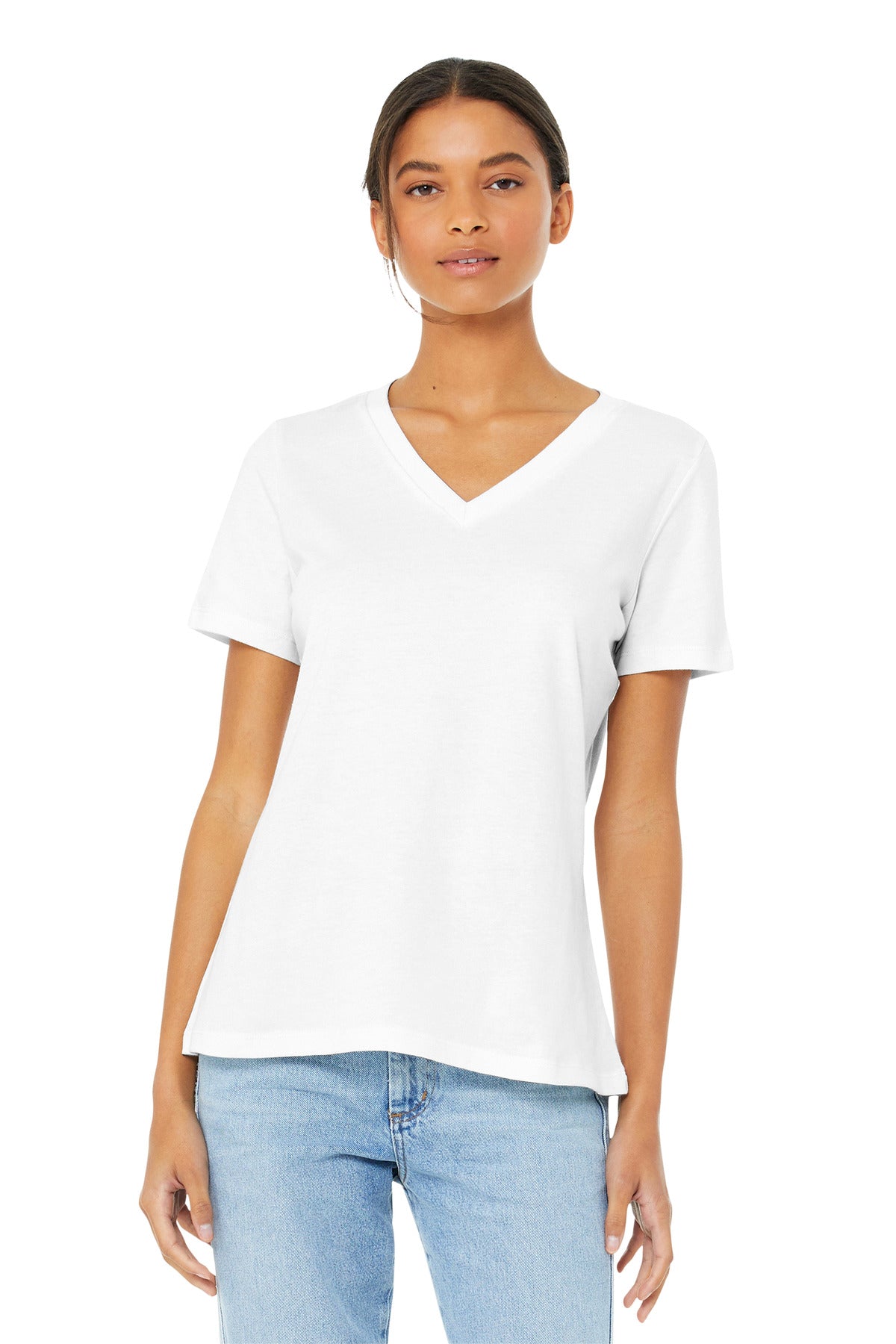 BELLA+CANVAS  Women's Relaxed Jersey Short Sleeve V-Neck Tee. BC6405 - White