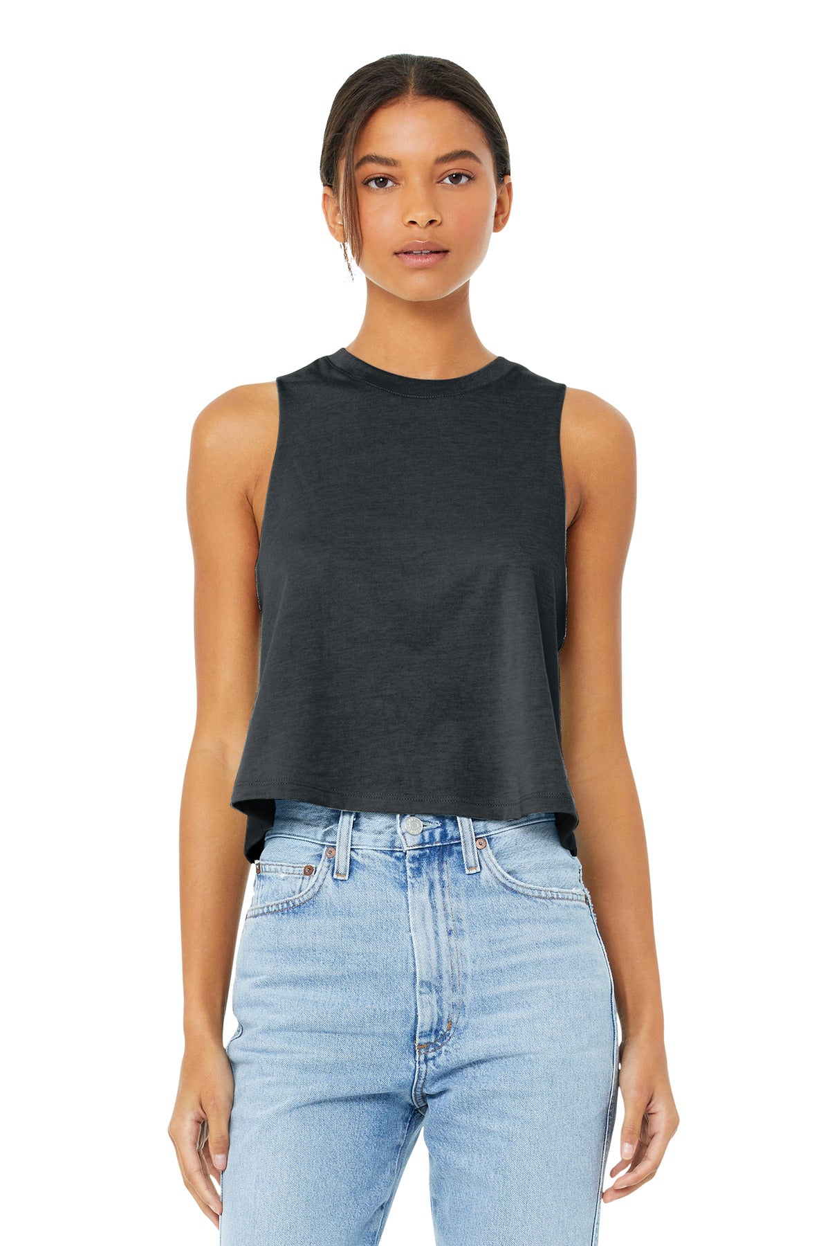 BELLA+CANVAS  Women's Racerback Cropped Tank. BC6682 - Dark Grey Heather
