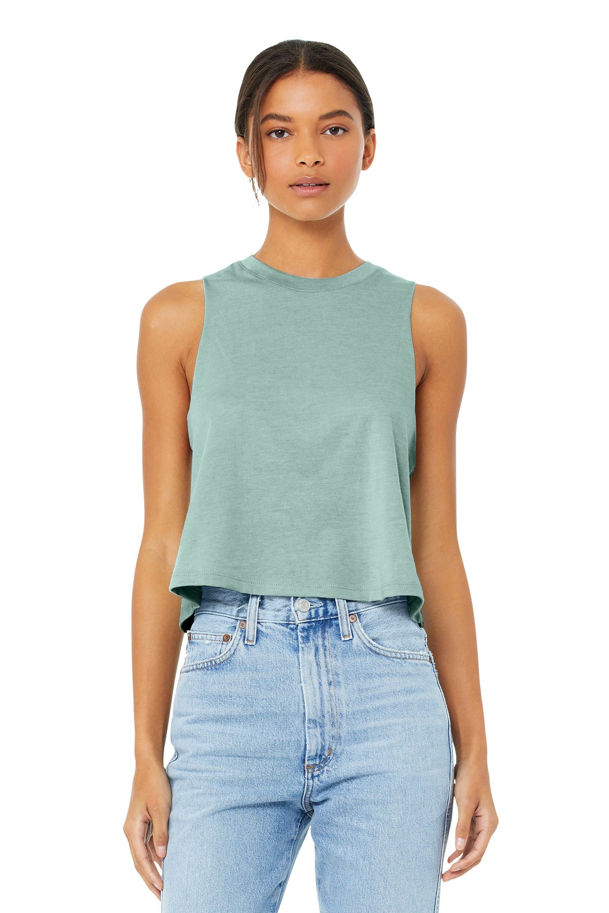 BELLA+CANVAS  Women's Racerback Cropped Tank. BC6682 - Heather Dusty Blue