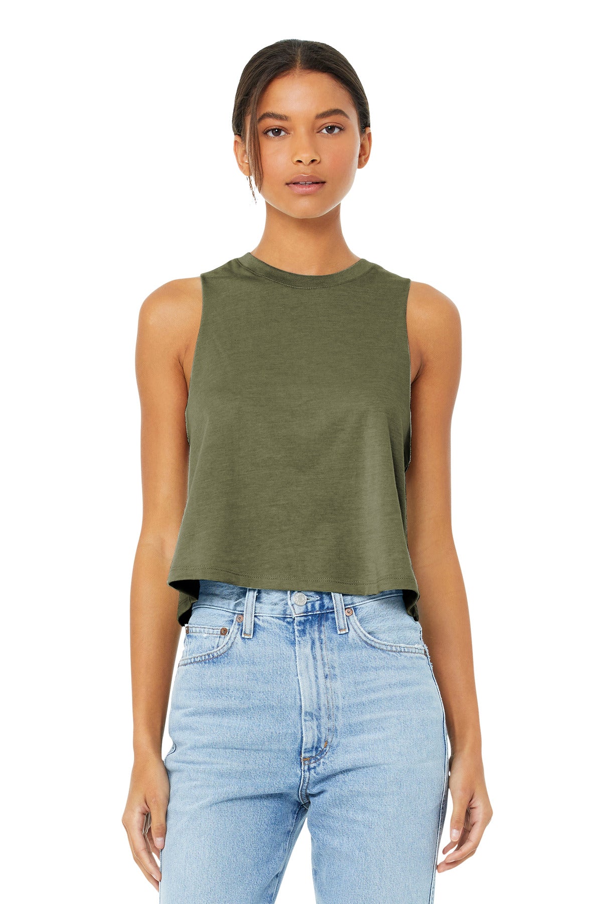 BELLA+CANVAS  Women's Racerback Cropped Tank. BC6682 - Heather Olive