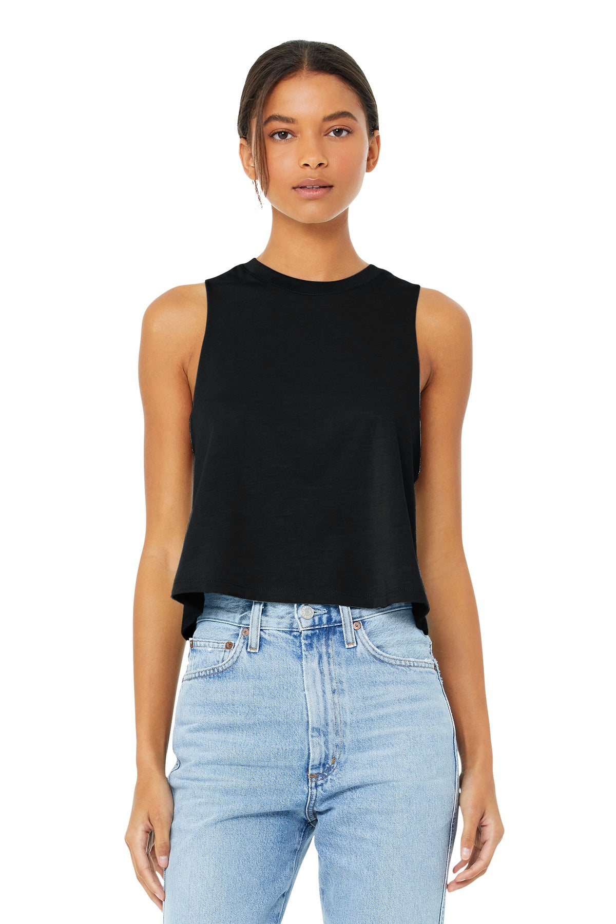 BELLA+CANVAS  Women's Racerback Cropped Tank. BC6682 - Solid Black Blend