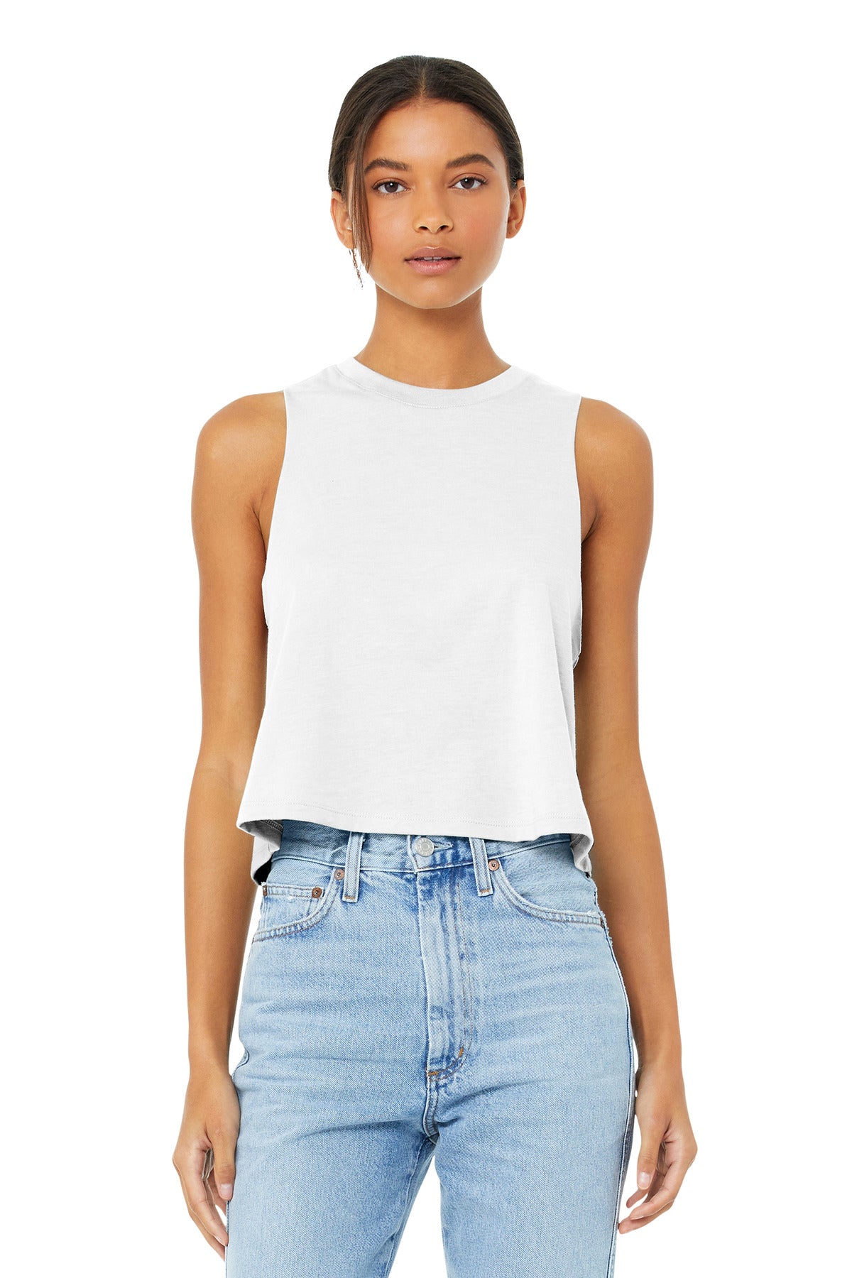 BELLA+CANVAS  Women's Racerback Cropped Tank. BC6682 - Solid White Blend