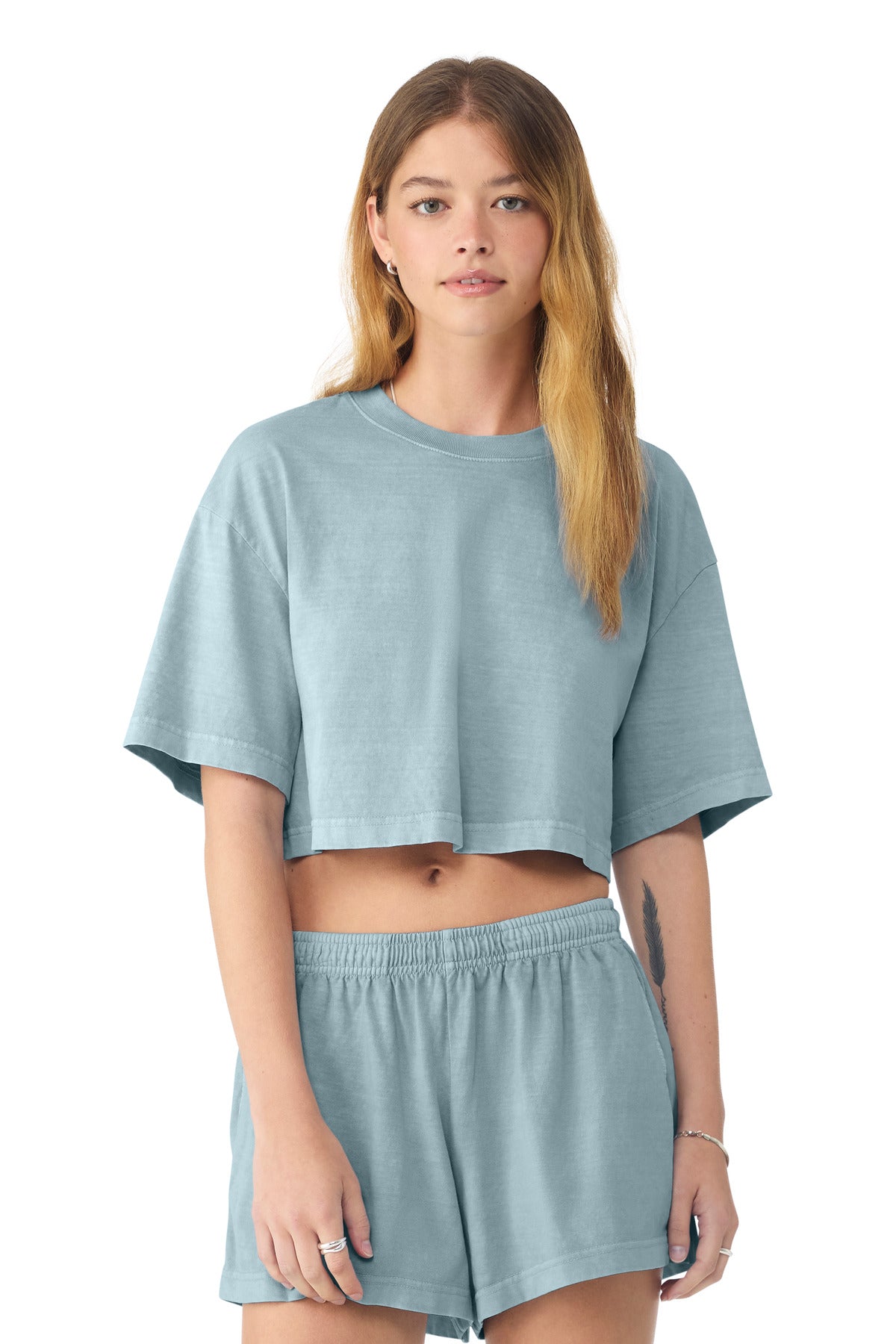 BELLA+CANVAS Women's Heavyweight Garment-Dyed Cropped Tee BC6882GD - Light Washed Denim