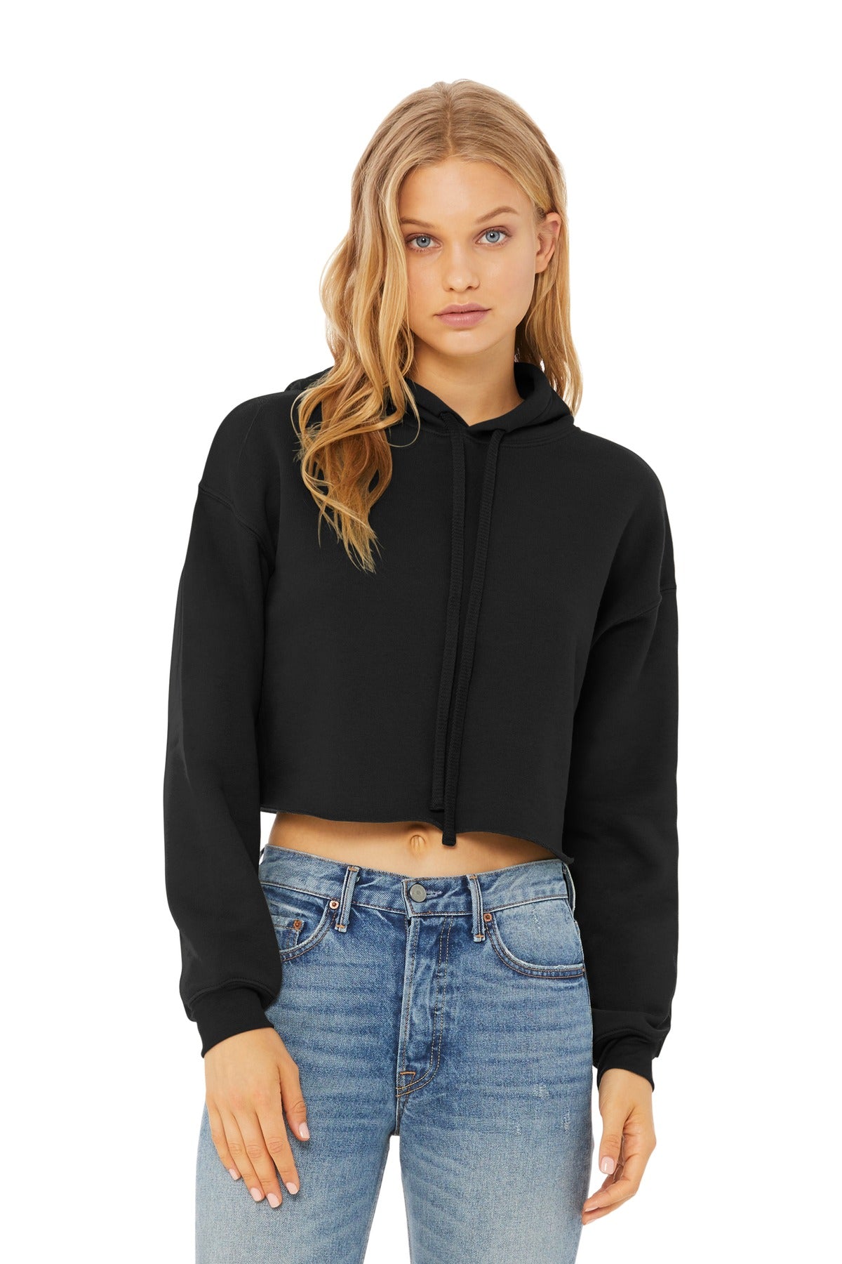 BELLA+CANVAS  Women's Sponge Fleece Cropped Fleece Hoodie. BC7502 - Black