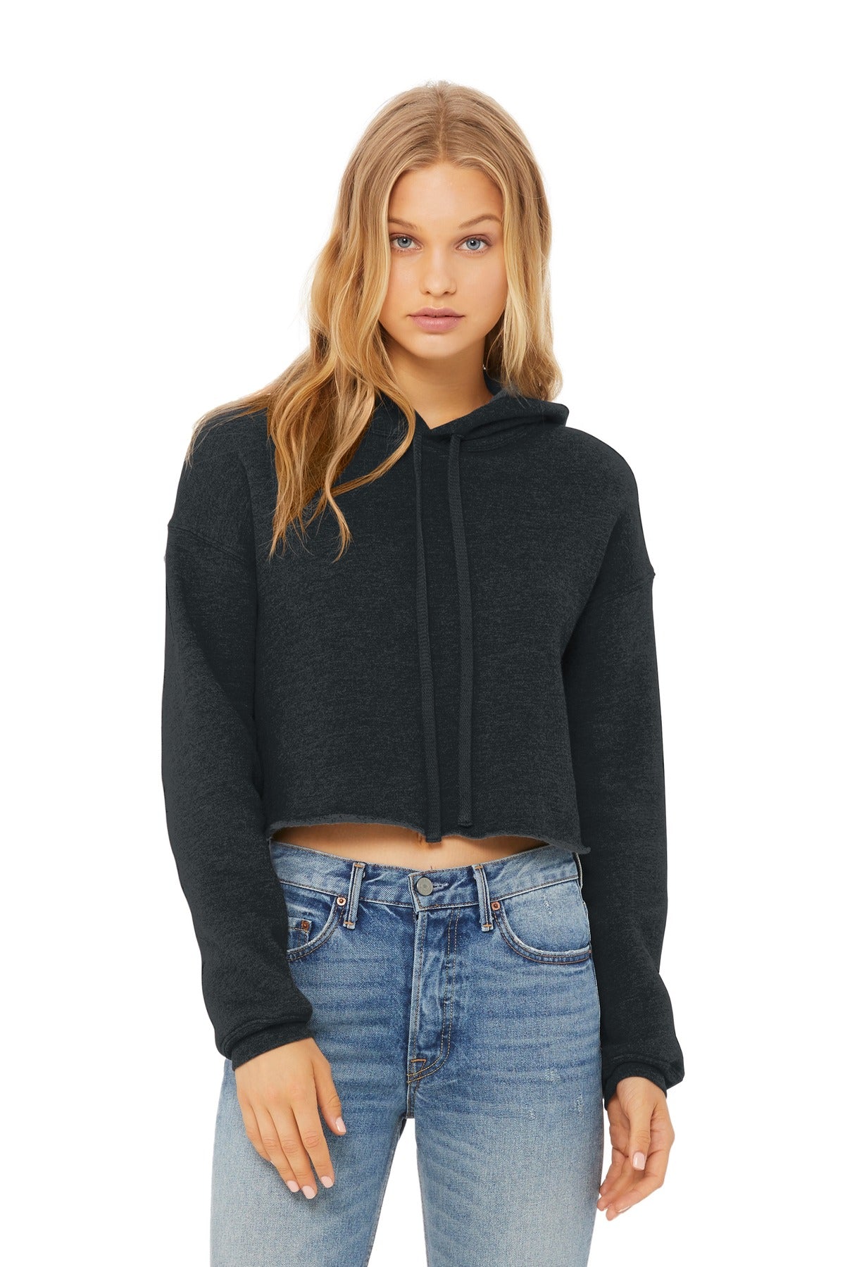 BELLA+CANVAS  Women's Sponge Fleece Cropped Fleece Hoodie. BC7502 - Dark Grey Heather