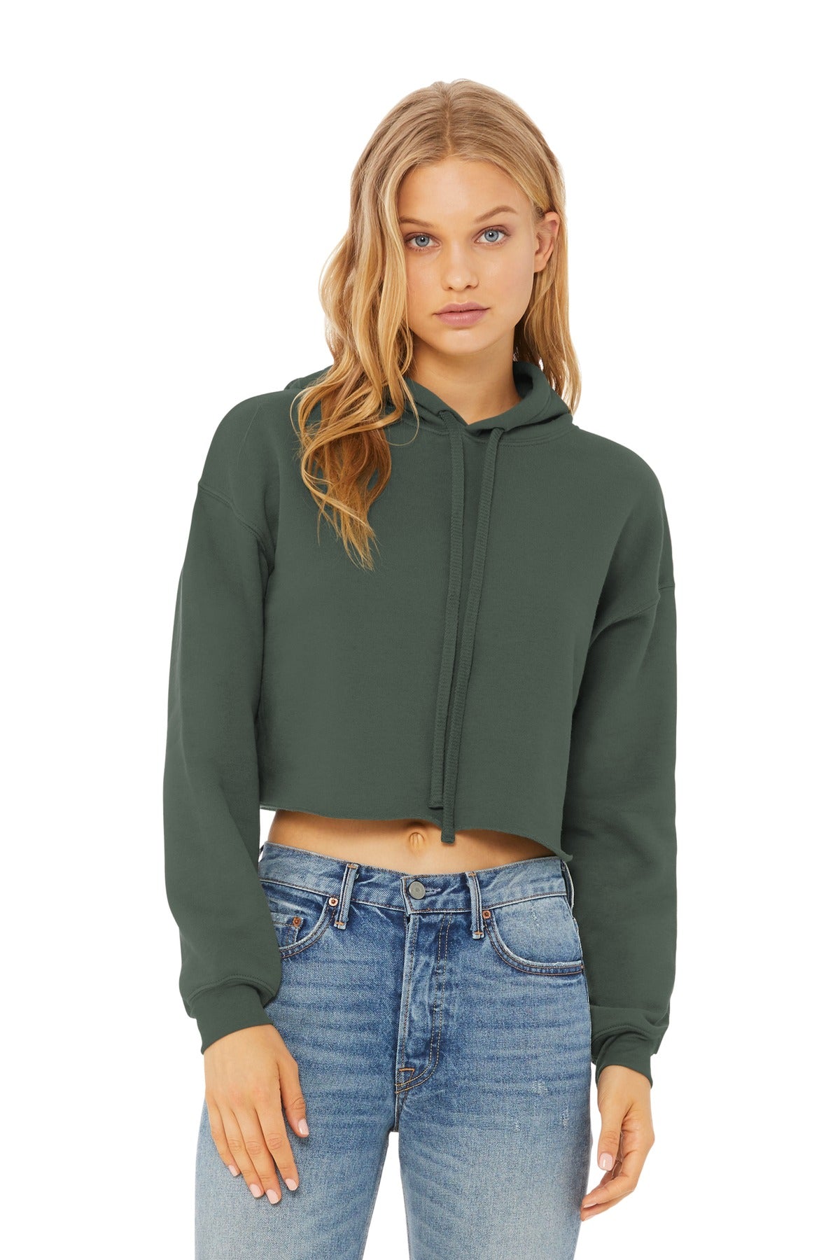 BELLA+CANVAS  Women's Sponge Fleece Cropped Fleece Hoodie. BC7502 - Military Green